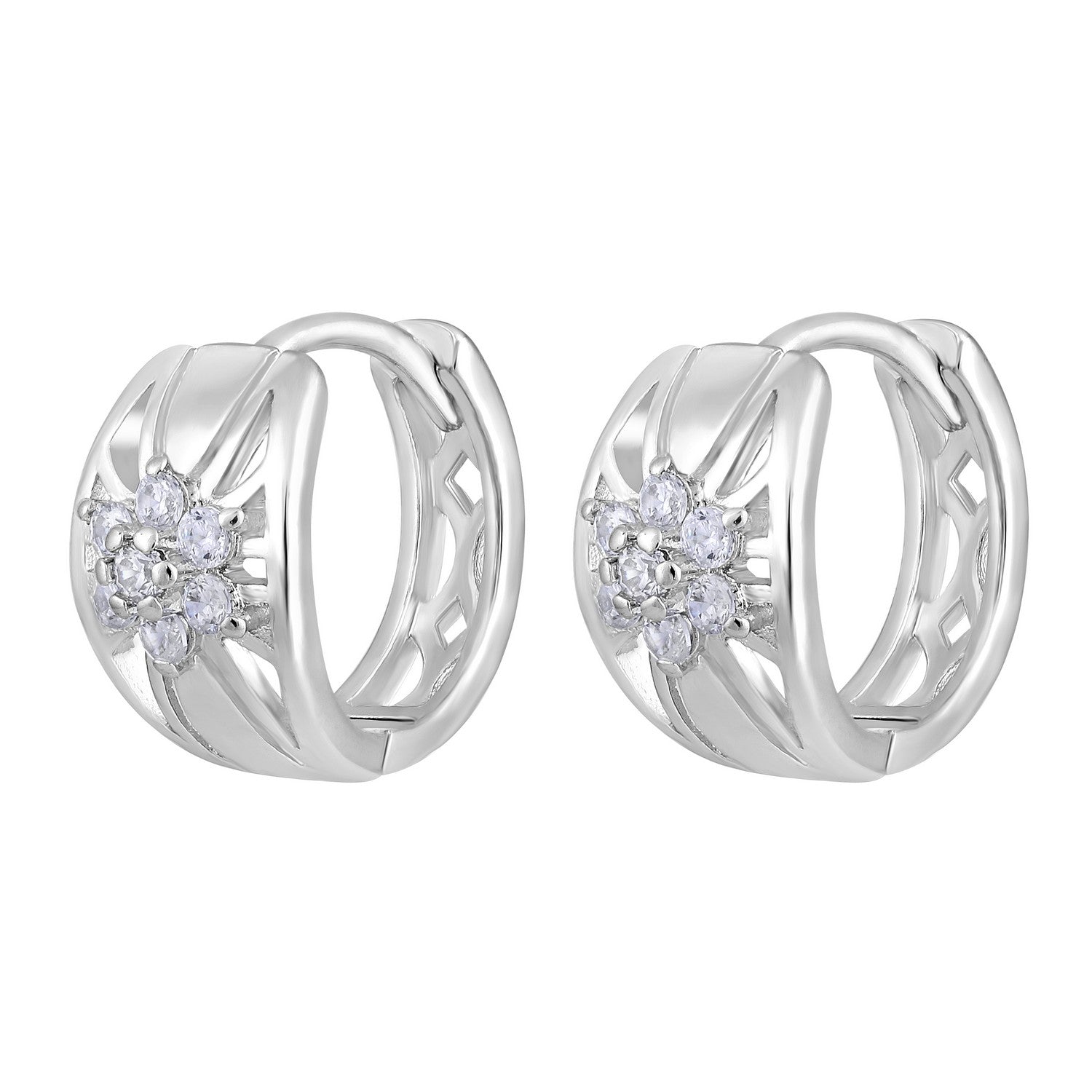 Jazz And Sizzle Silver Plated American Diamond Studded Hoop Earrings