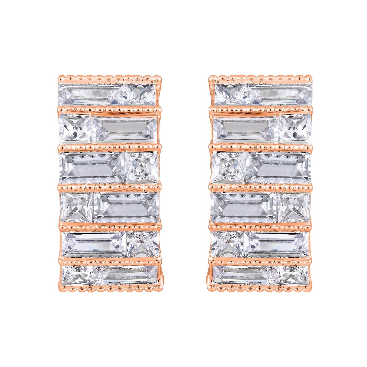 Jazz And Sizzle Silver-Toned Rose Gold-Plated CZ Studded Circular Hoop Earrings