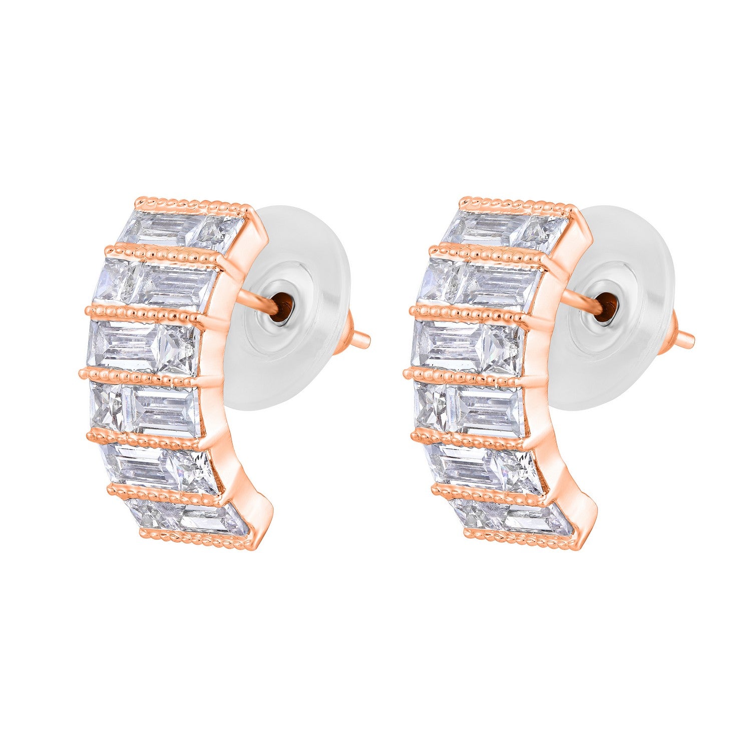 Jazz And Sizzle Silver-Toned Rose Gold-Plated CZ Studded Circular Hoop Earrings