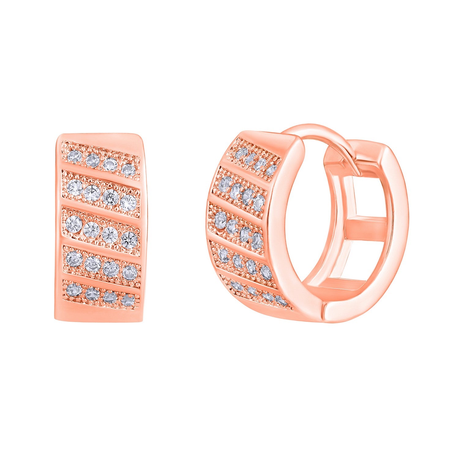 Jazz And Sizzle Rose Gold Plated American Diamond Studded Hoop Earrings