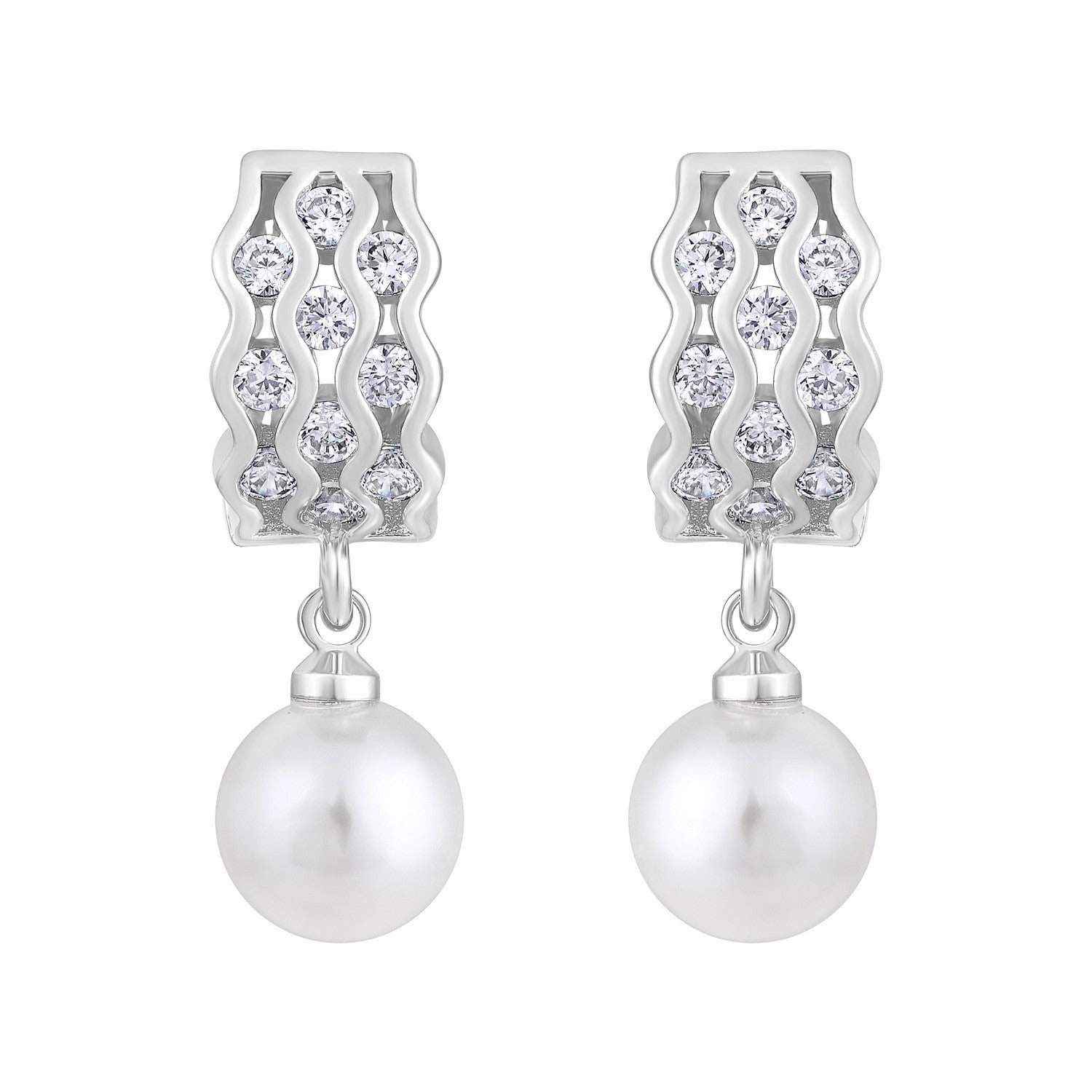 Jazz And Sizzle Silver Plated Pearl Beaded Contemporary Hoop Earrings