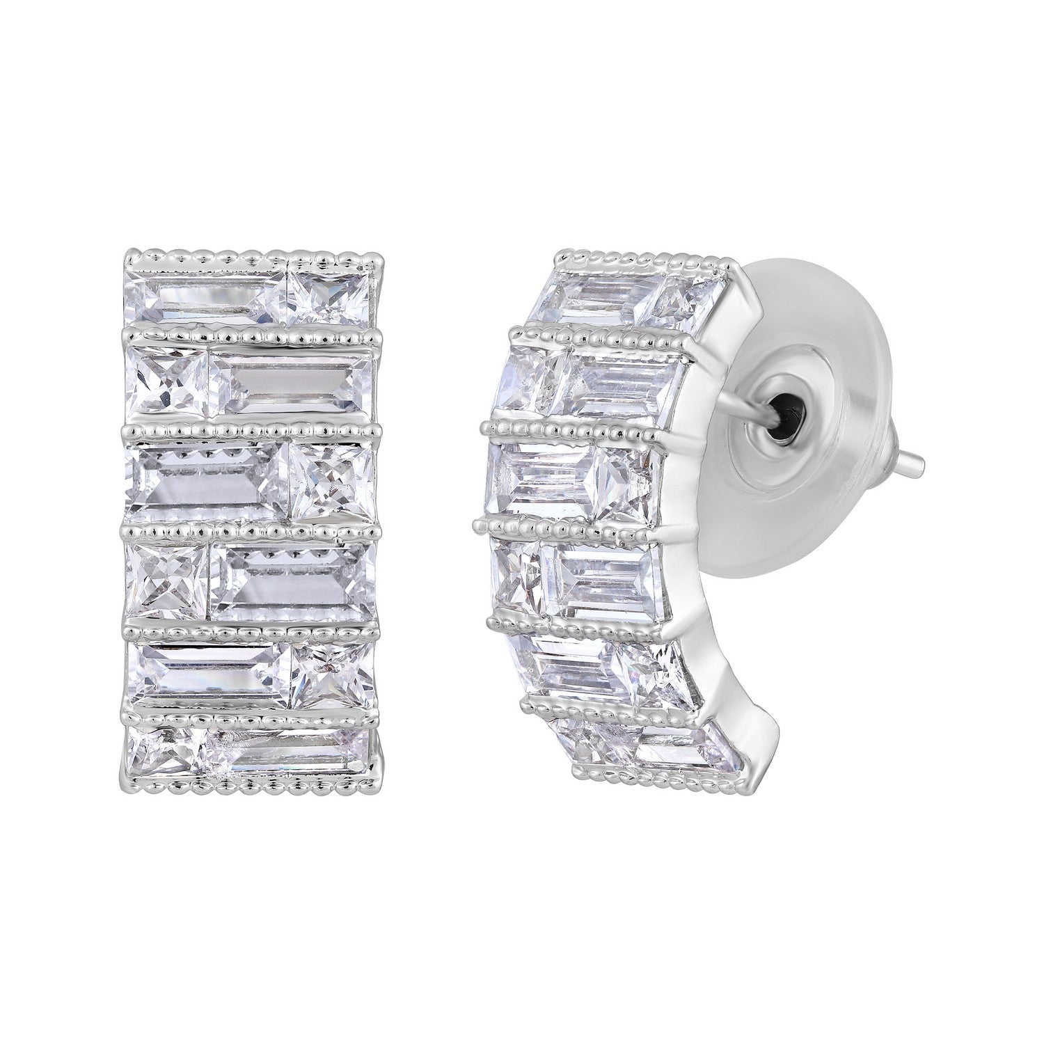 Jazz And Sizzle Silver-Plated & White Crystals Studs Earrings