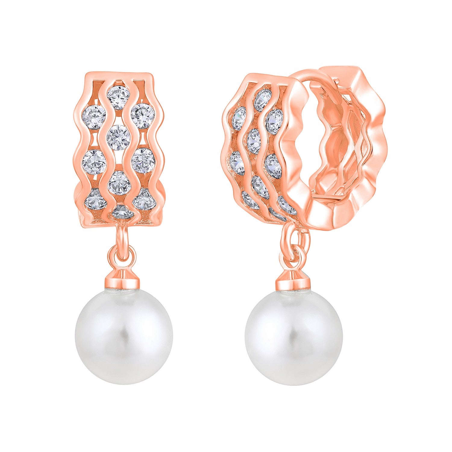 Jazz And Sizzle Rose Gold-Plated Pearl Beaded Contemporary Drop Earrings
