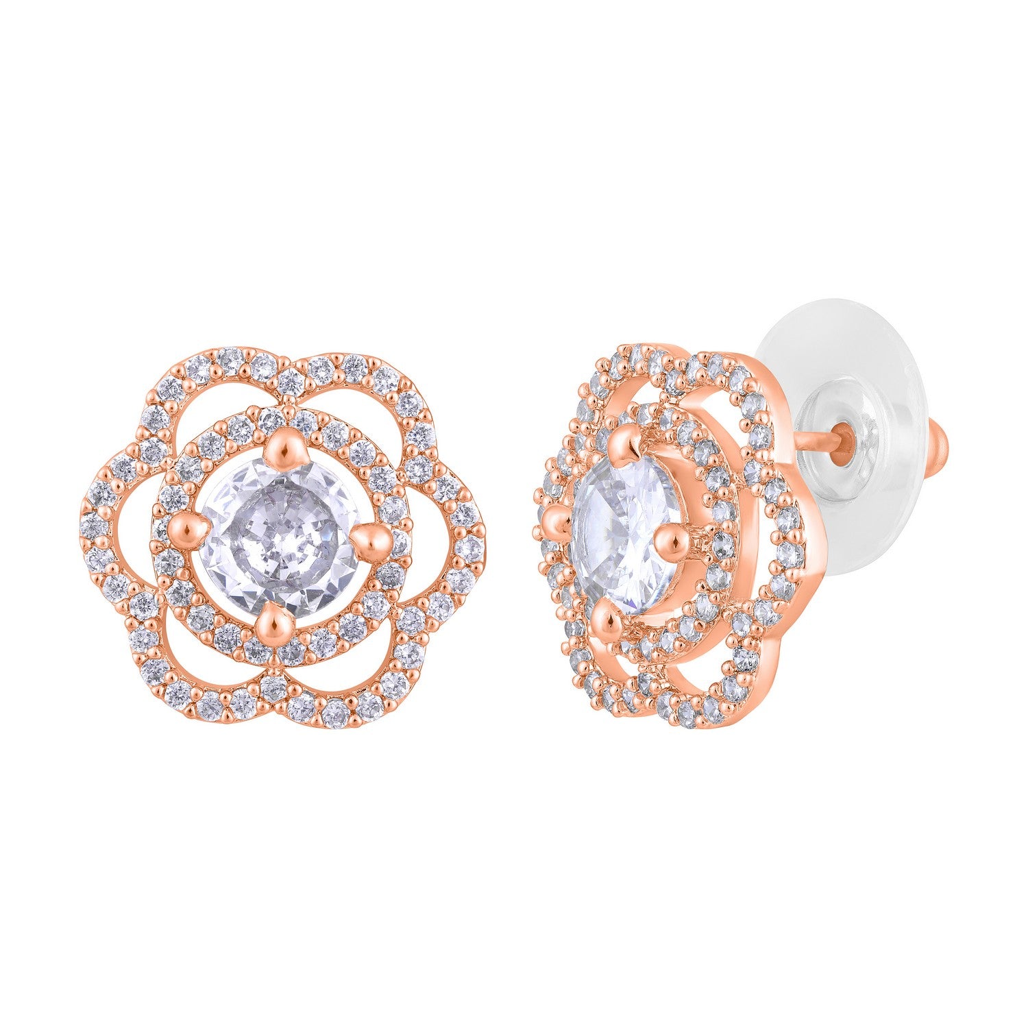 Jazz And Sizzle Rose Gold-Plated Floral Studs Earrings