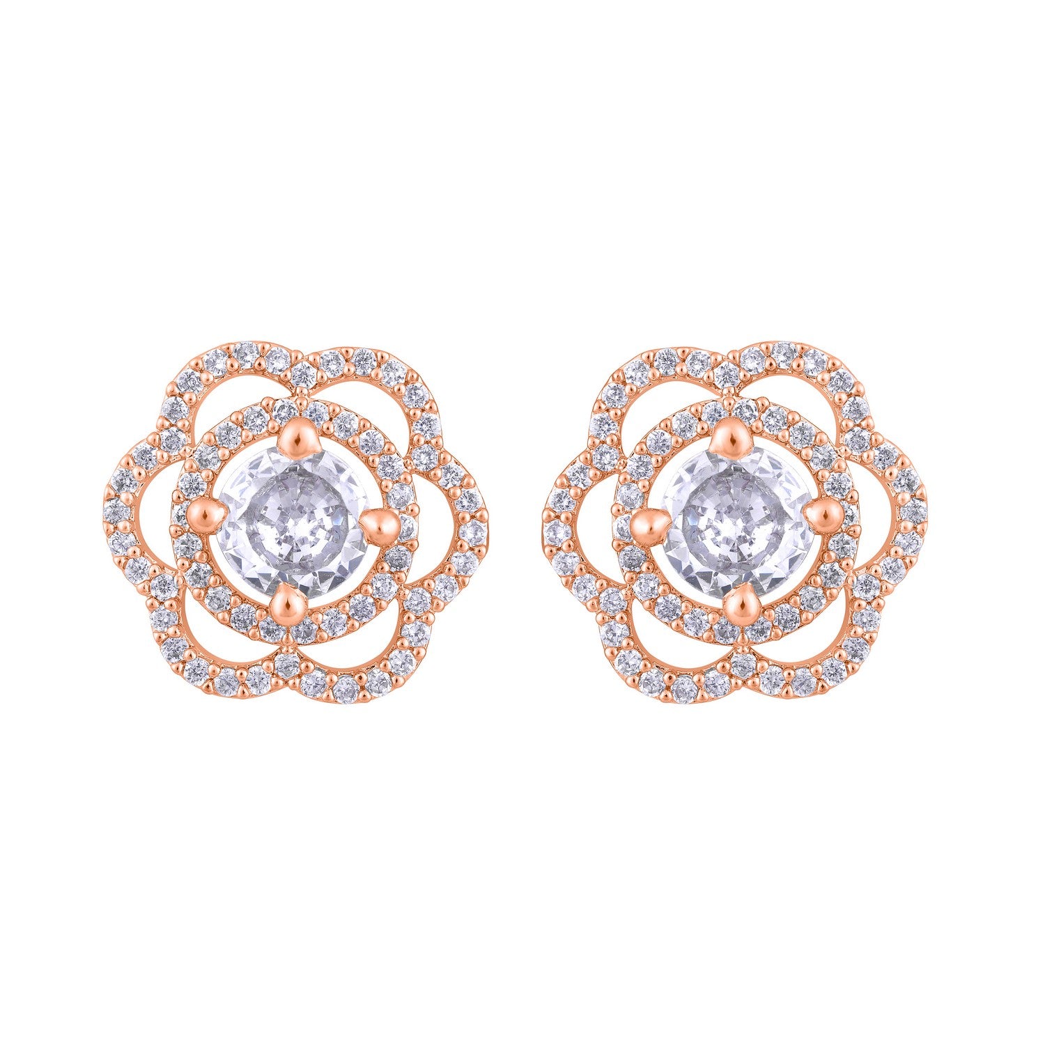 Jazz And Sizzle Rose Gold-Plated Floral Studs Earrings