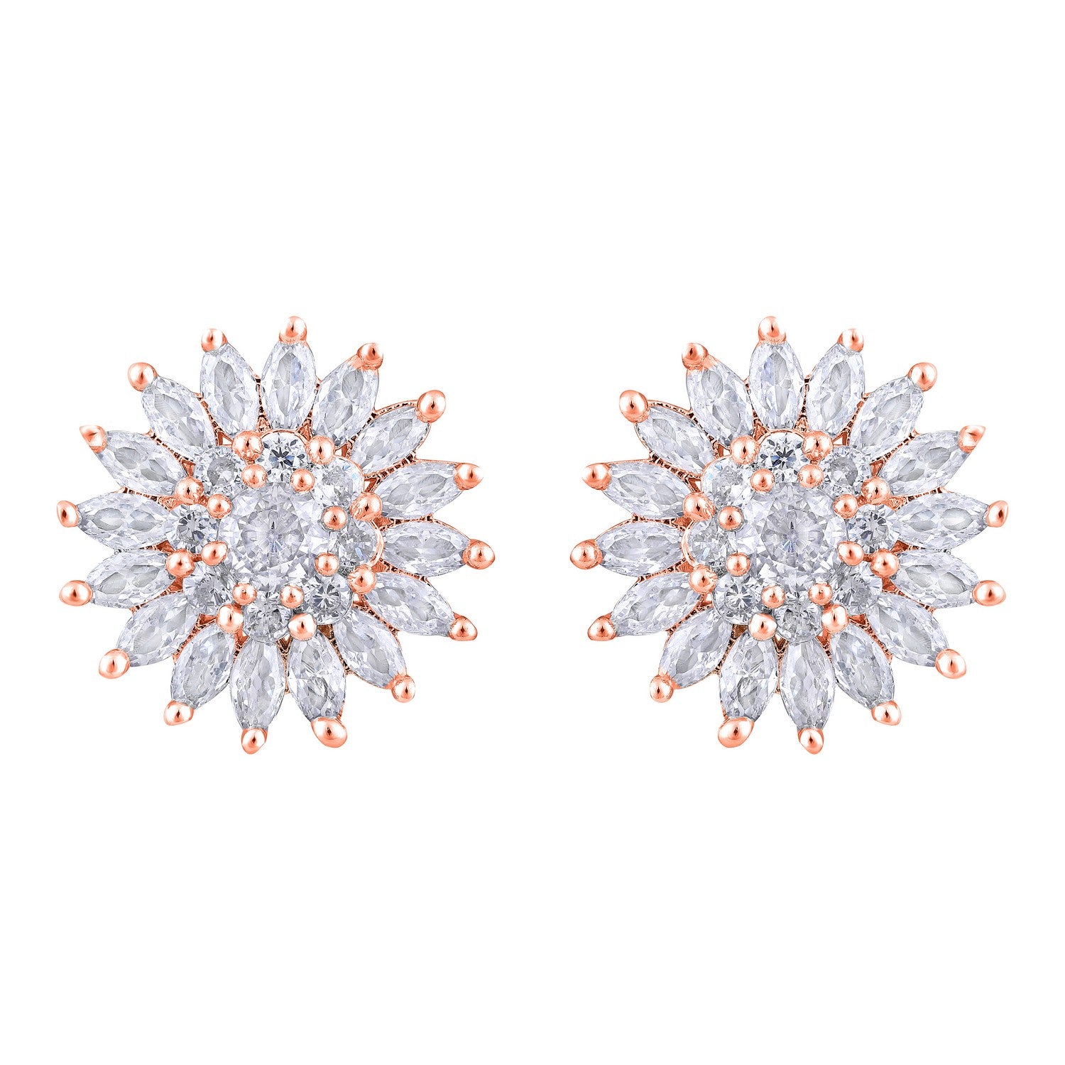 Jazz And Sizzle Rose Gold-Plated CZ-Studded Floral Studs Earrings