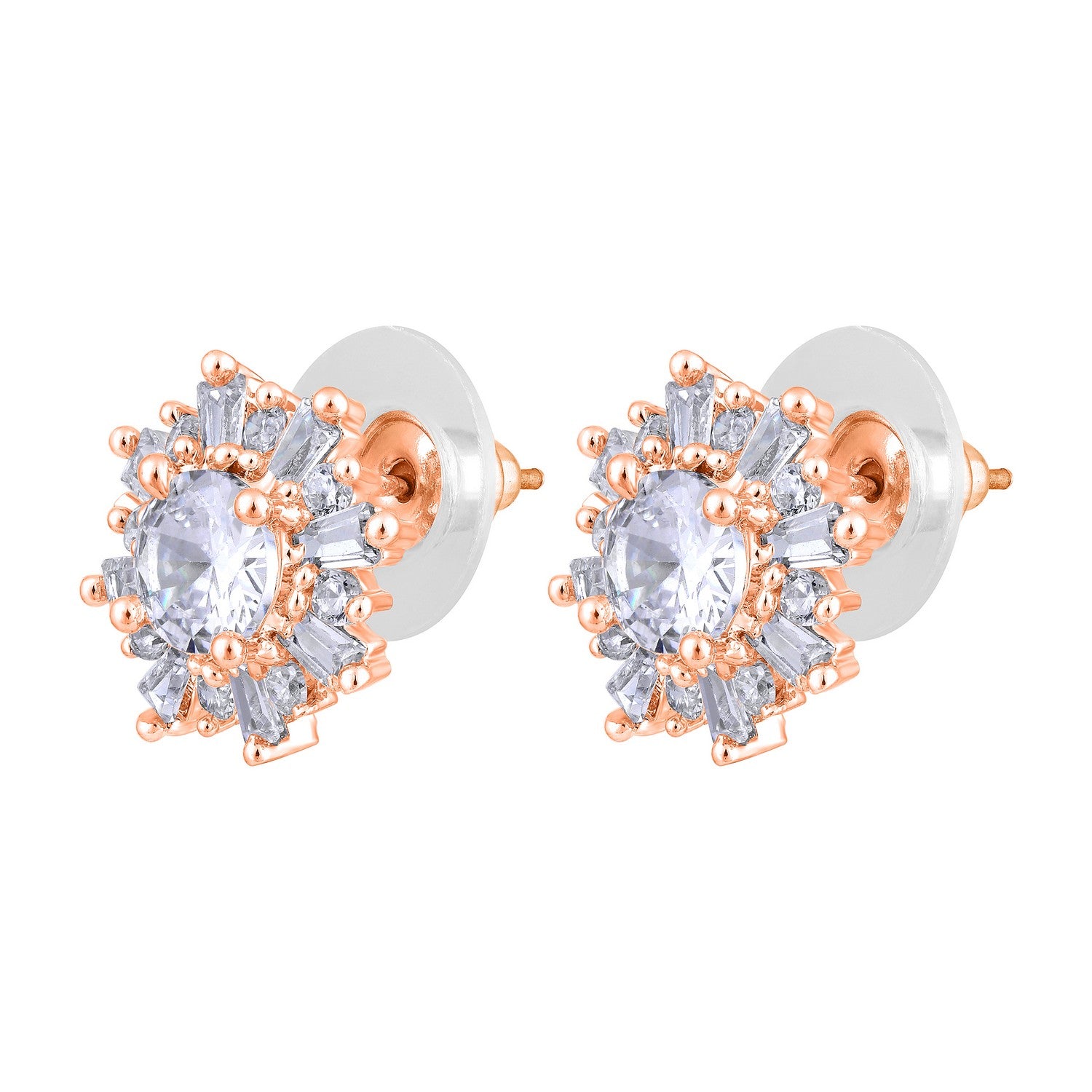 Jazz And Sizzle Rose Gold-Plated American Diamond Studded Floral Stud Earrings