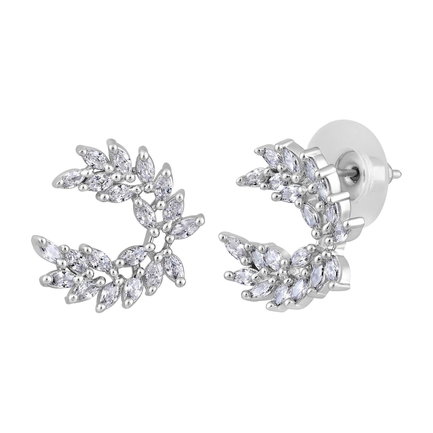 Jazz And Sizzle Silver Plated American Diamond Studded Contemporary Studs