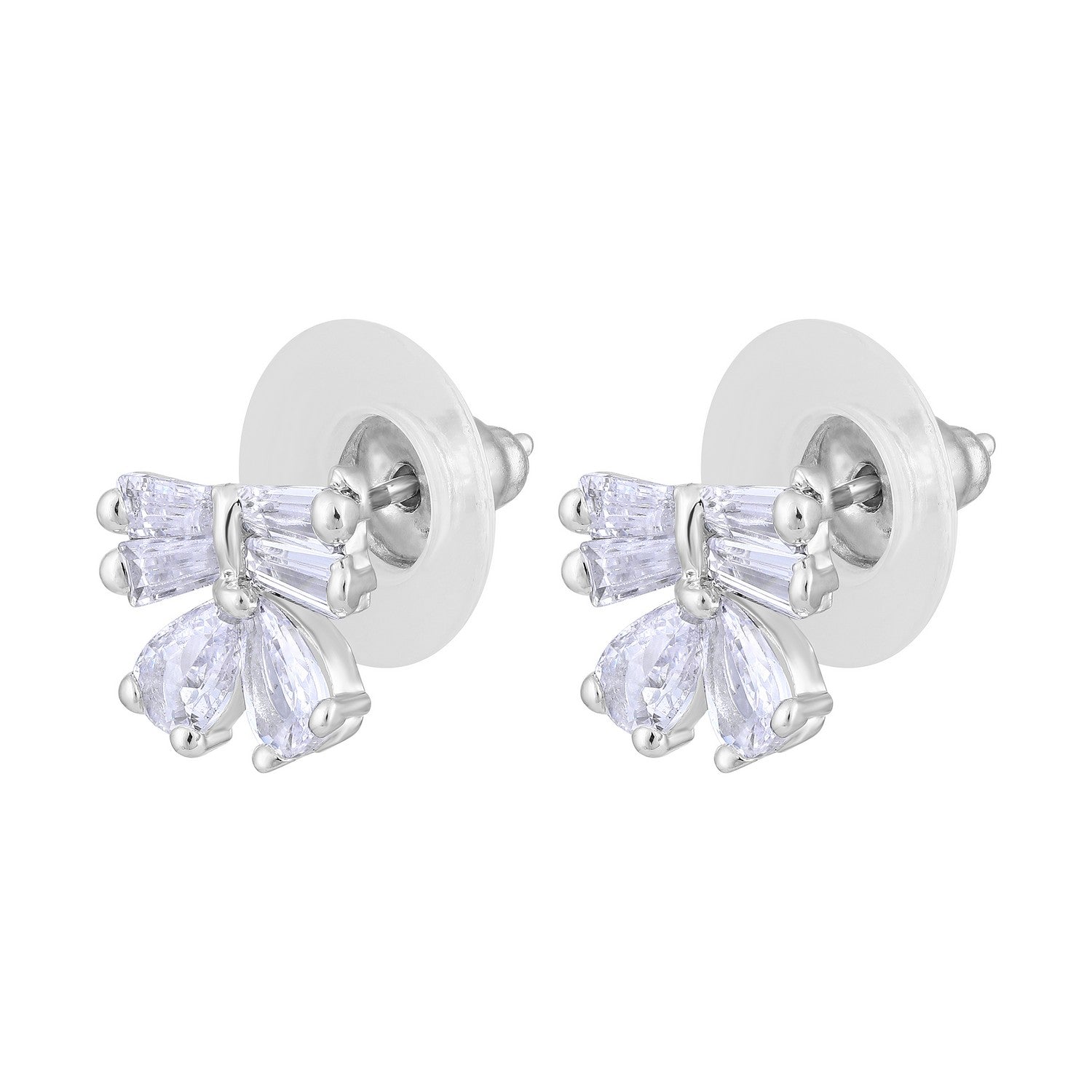 Jazz And Sizzle Silver Plated American Diamond Studded Bow Shaped Contemporary Studs