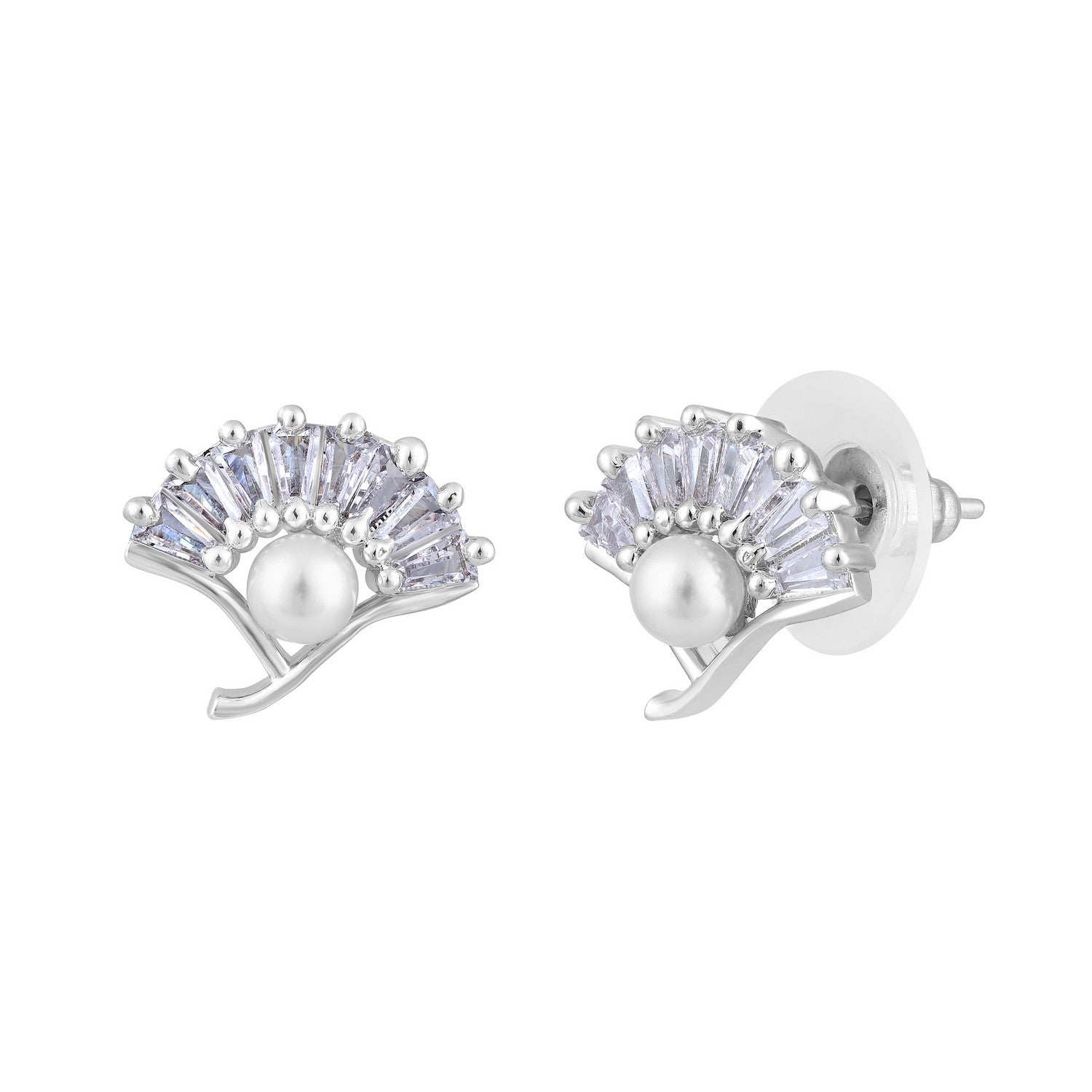 Jazz And Sizzle Rhodium-Plated Pearl Studded Contemporary Stud Earrings
