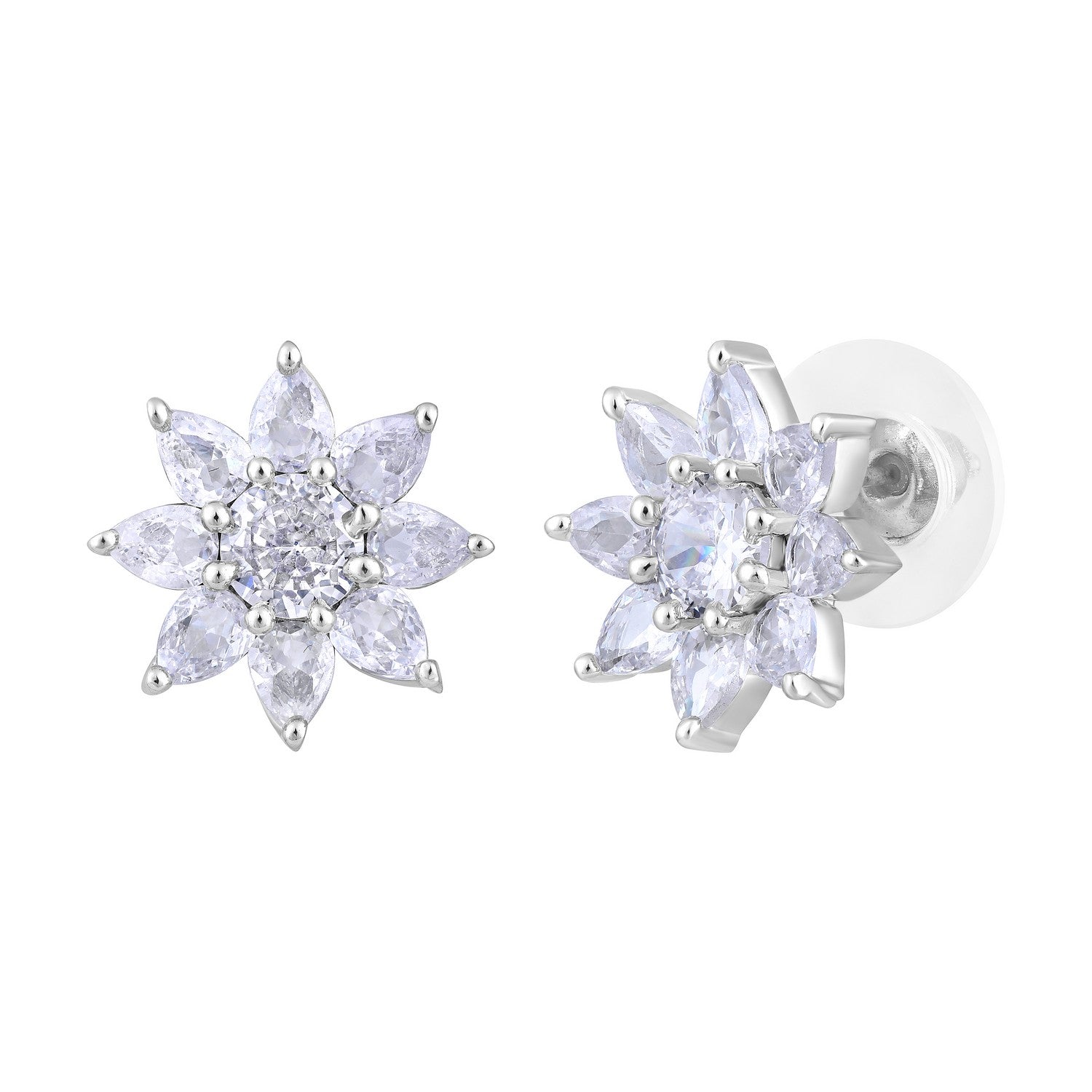 Jazz And Sizzle Rhodium Plated Ad Studded Star Shaped Studs Earrings