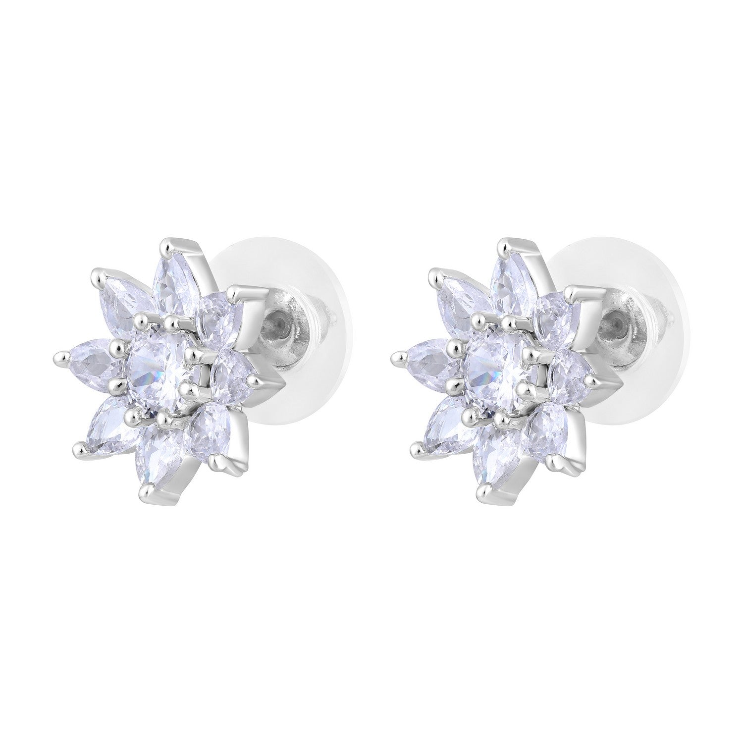 Jazz And Sizzle Rhodium Plated Ad Studded Star Shaped Studs Earrings