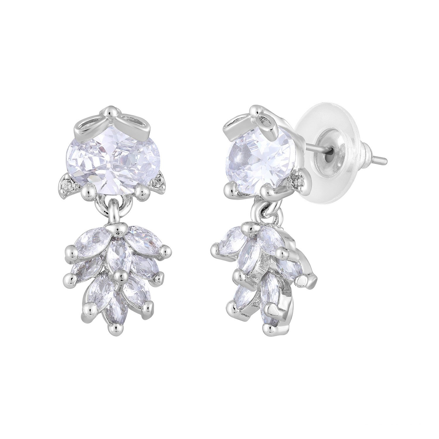 Jazz And Sizzle Rhodium Plated Floral Shaped Drop Earrings
