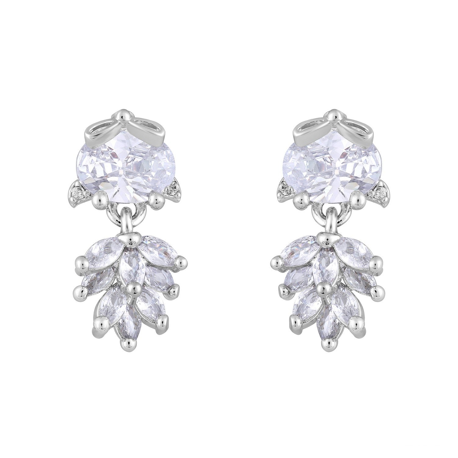 Jazz And Sizzle Rhodium Plated Floral Shaped Drop Earrings
