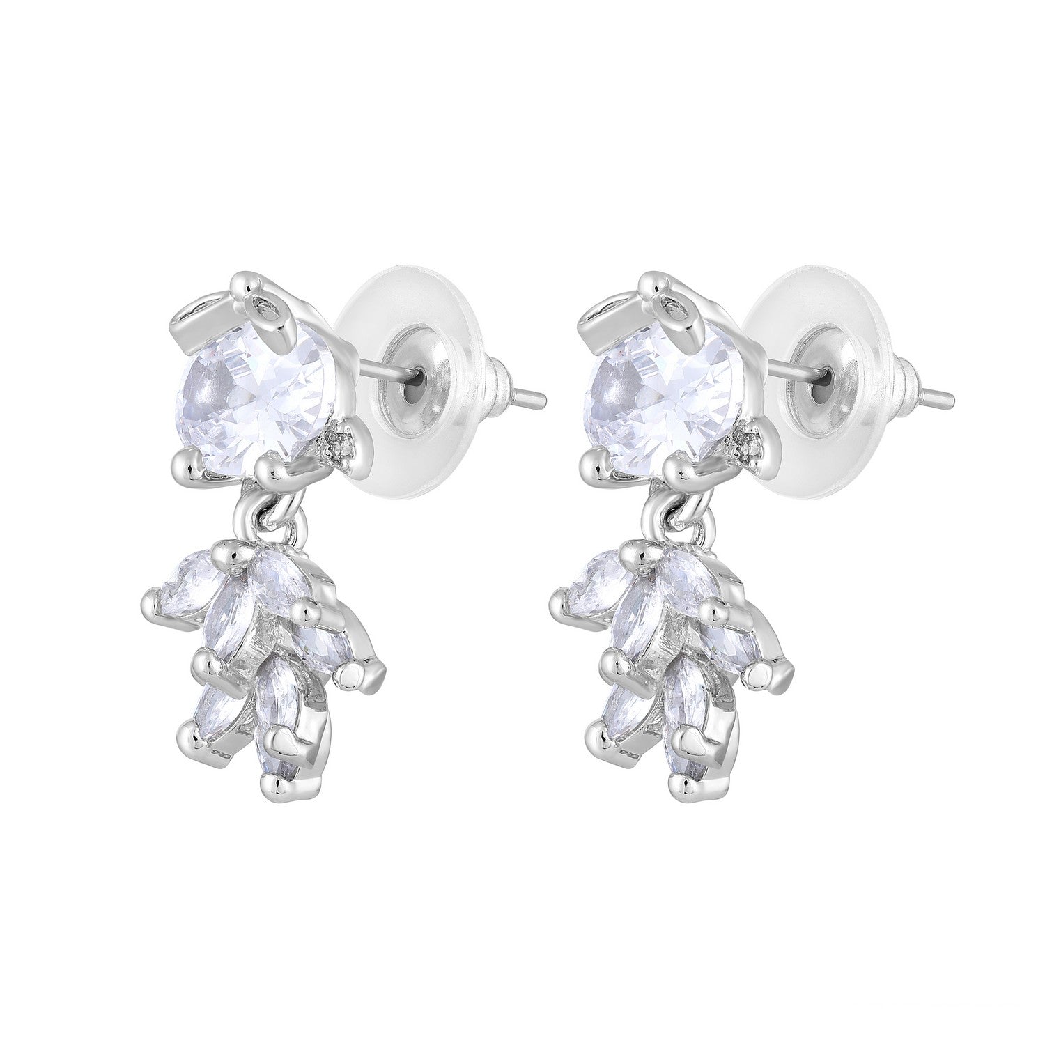 Jazz And Sizzle Rhodium Plated Floral Shaped Drop Earrings
