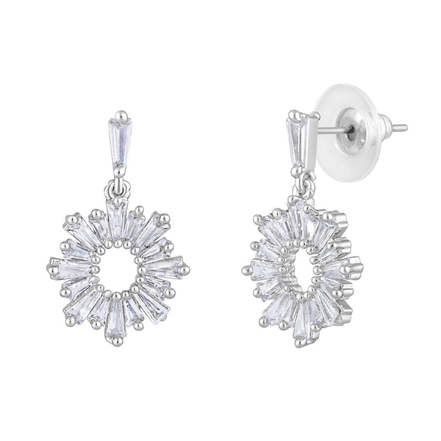 Jazz And Sizzle Rhodium Plated Floral Shaped Circular Drop Earrings
