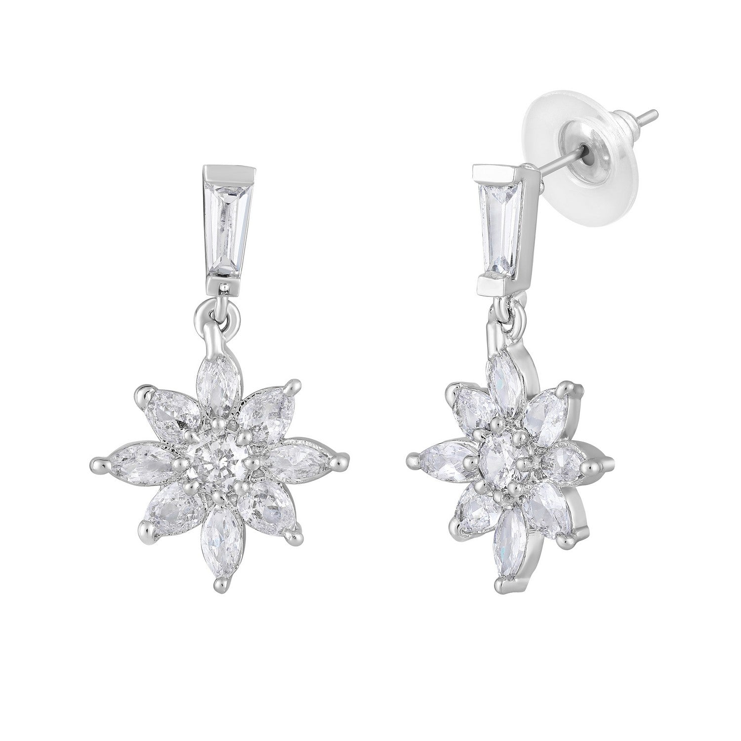 Jazz And Sizzle Rhodium Plated Floral Shaped Drop Earrings
