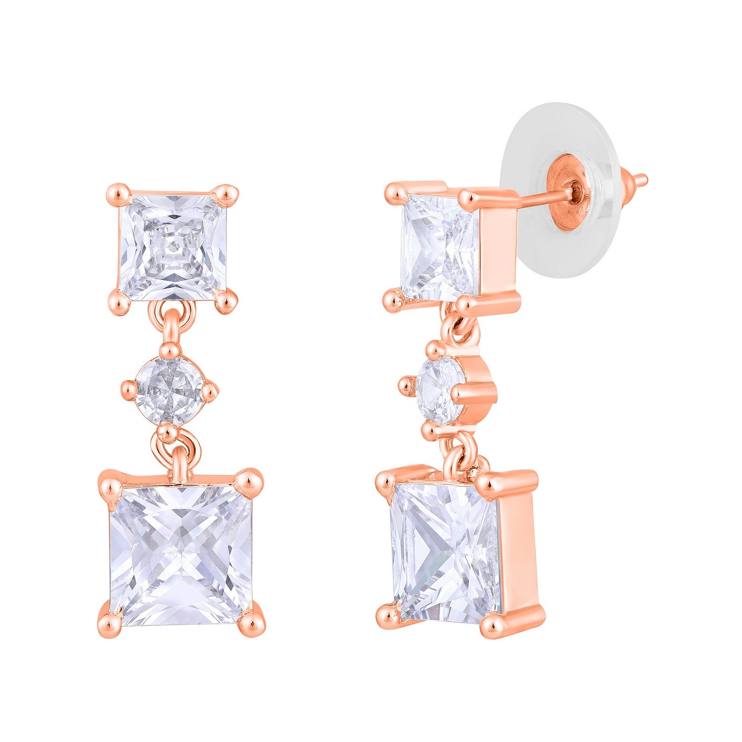 Jazz And Sizzle Rose Gold-Plated Square Shaped Drop Earrings