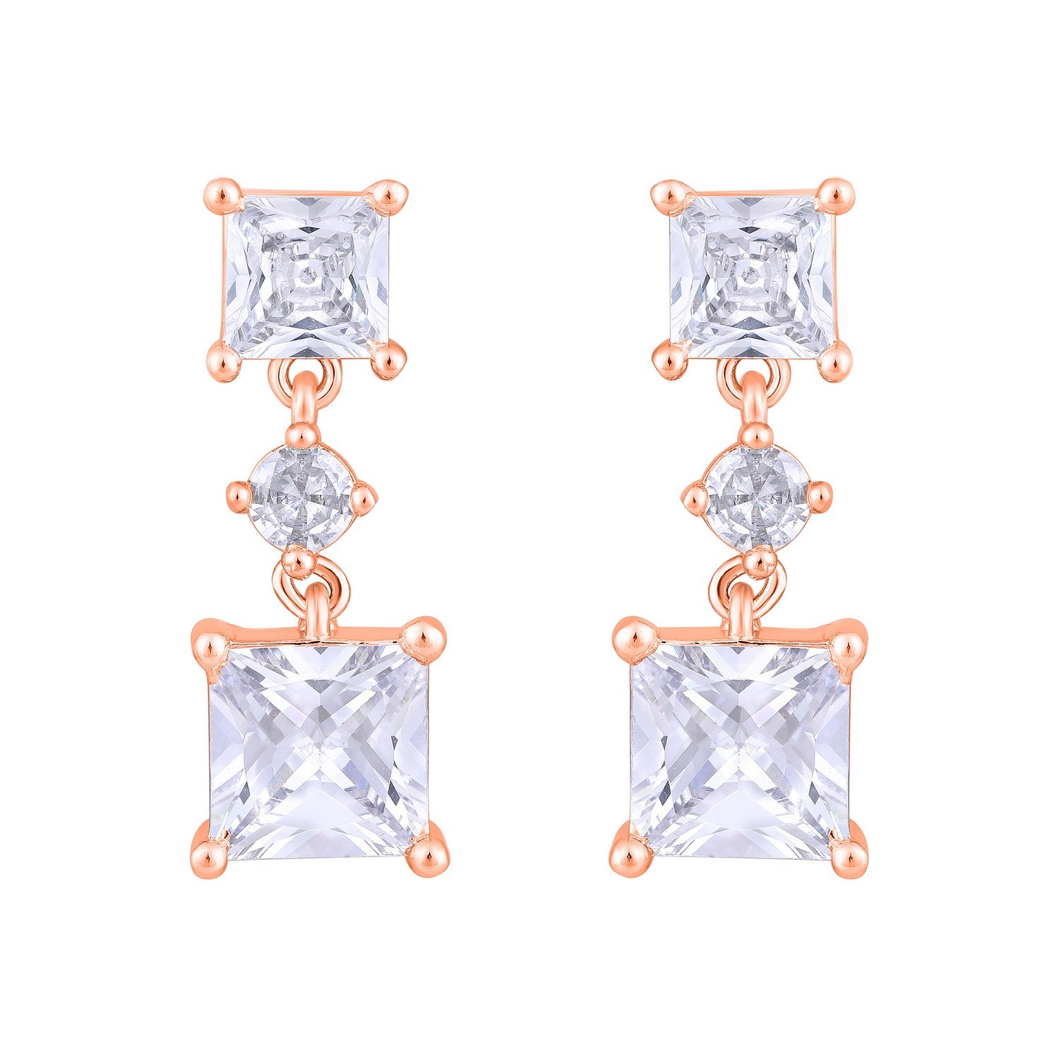 Jazz And Sizzle Rose Gold-Plated Square Shaped Drop Earrings