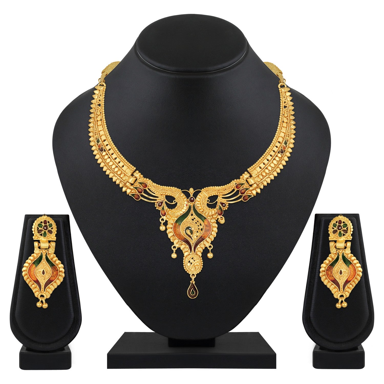 Jazz And Sizzle 22K Gold Plated  Circular Design Necklace Set with Matching Earrings Dubai Style Jewelry Set