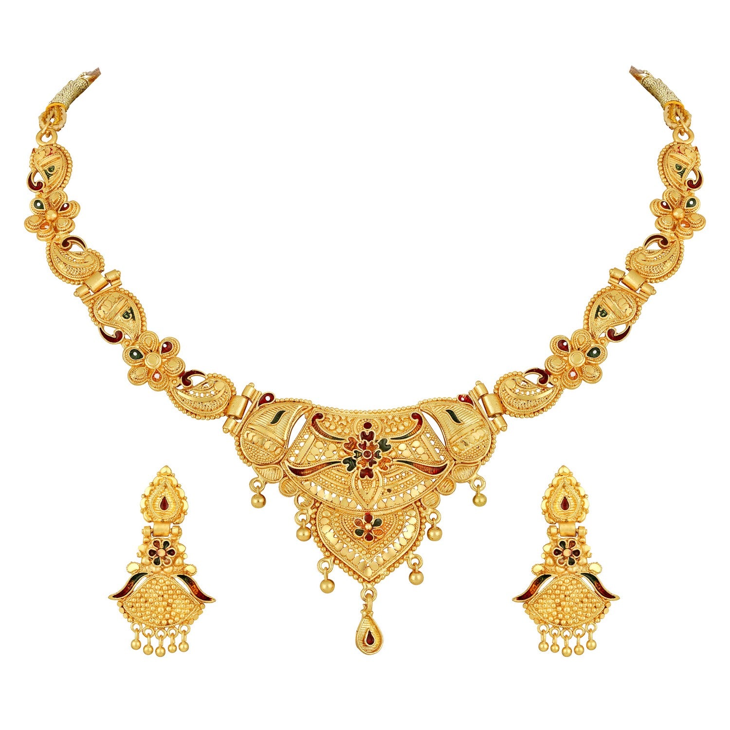 Jazz And Sizzle 22K Gold Plated  Circular Design Necklace Set with Matching Earrings Dubai Style Jewelry Set