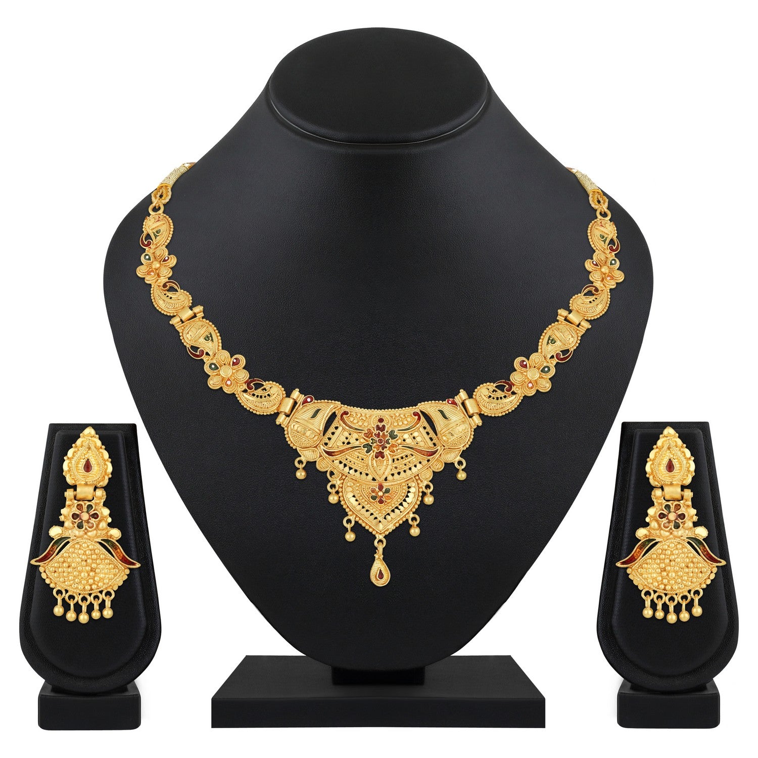 Jazz And Sizzle 22K Gold Plated  Circular Design Necklace Set with Matching Earrings Dubai Style Jewelry Set