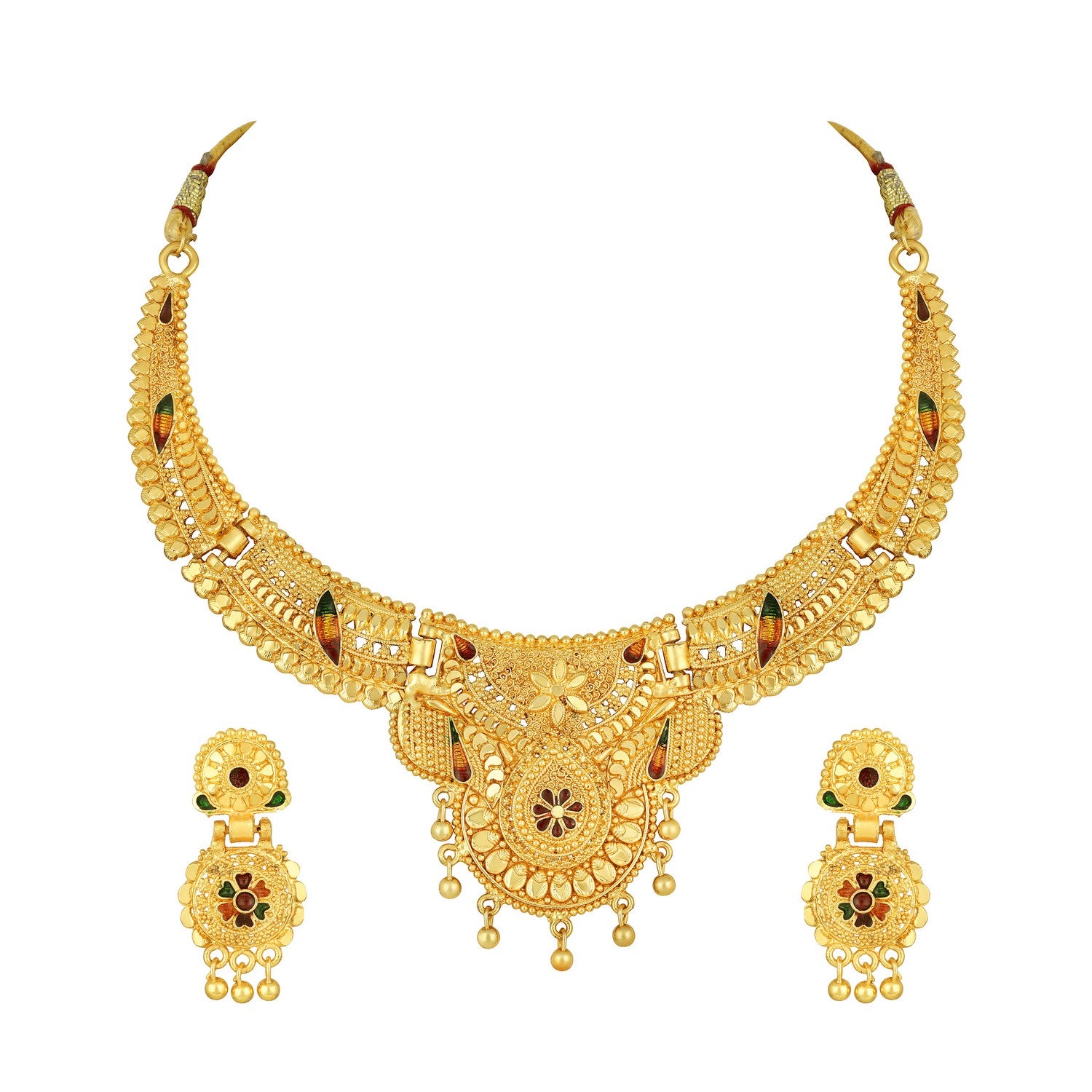 Jazz And Sizzle 22K Gold Plated  Circular Design Necklace Set with Matching Earrings Dubai Style Jewelry Set