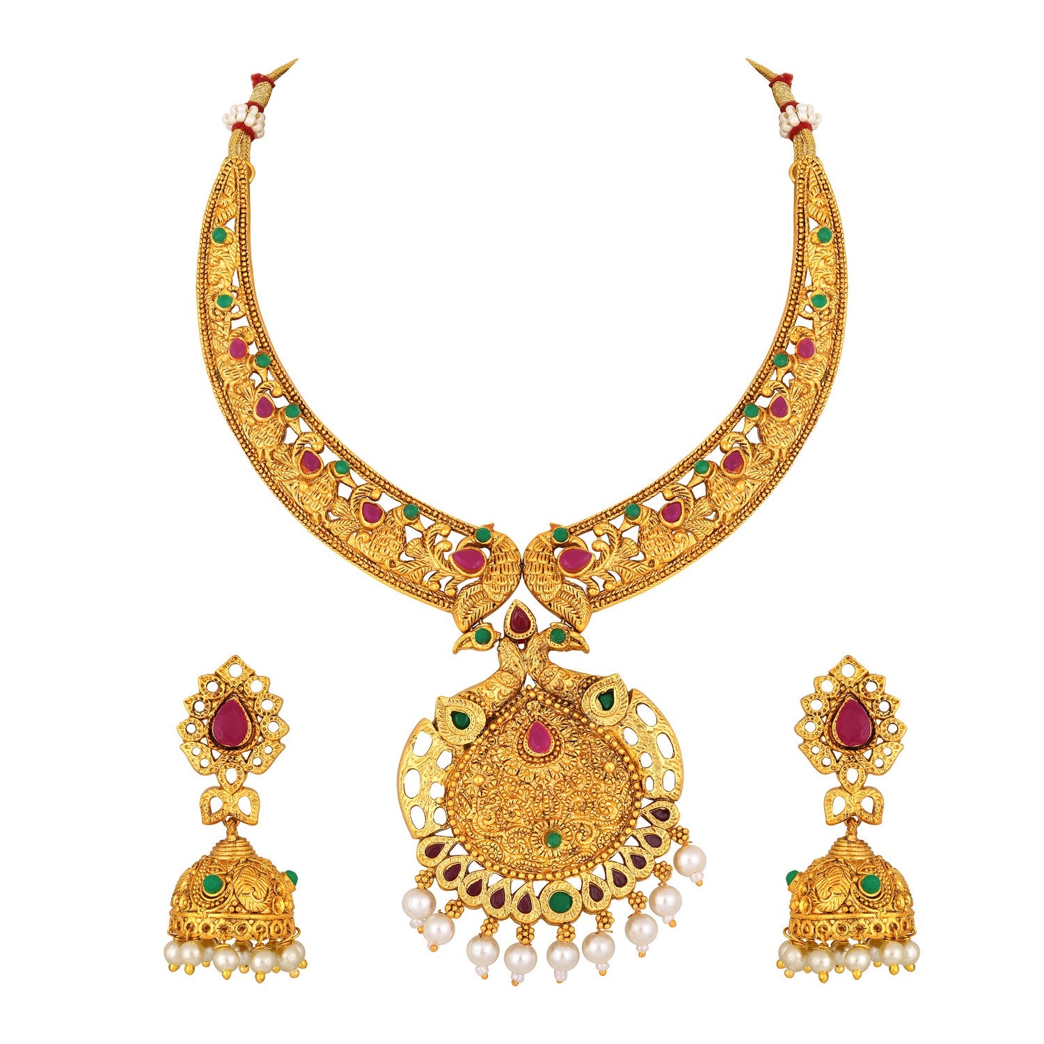 Jazz And Sizzle 22K Gold Plated Peacock Design Necklace Set with Matching Earrings