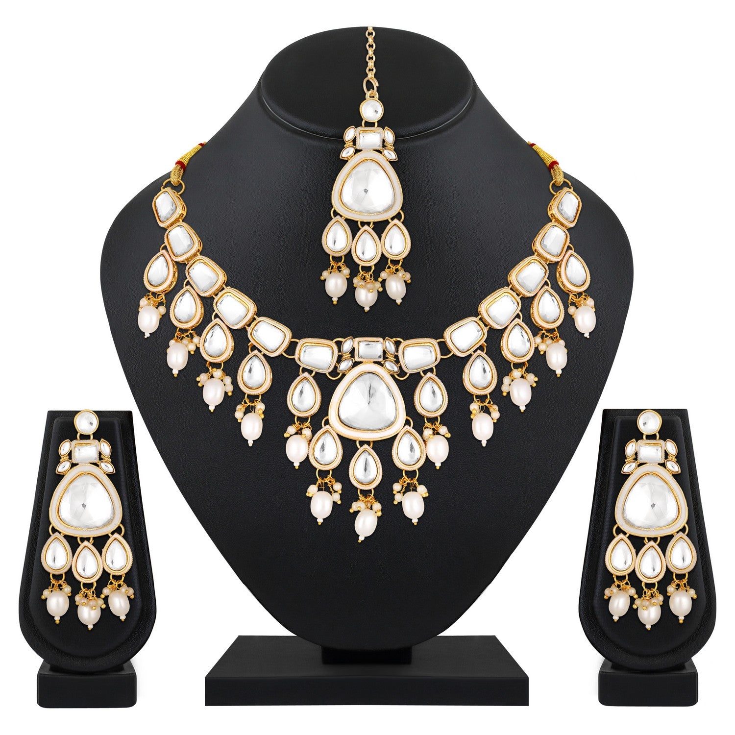 Jazz And Sizzle 22K Gold Plated  Kundan And Zircon Studded Jewellery Set With Maangtikka