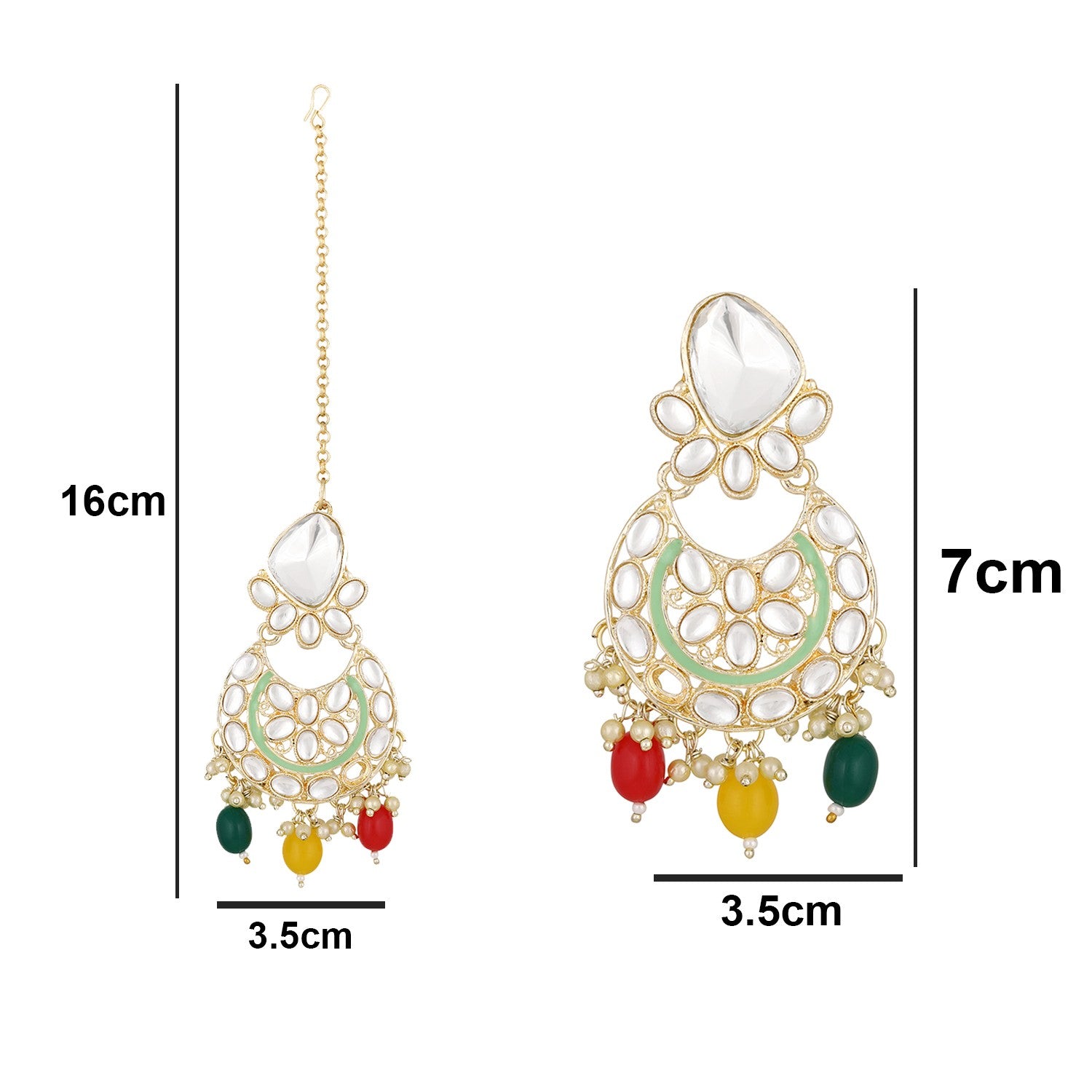 Jazz And Sizzle Gold-Plated Multicoloured Stone Studded Jewellery Set With Maangtikka