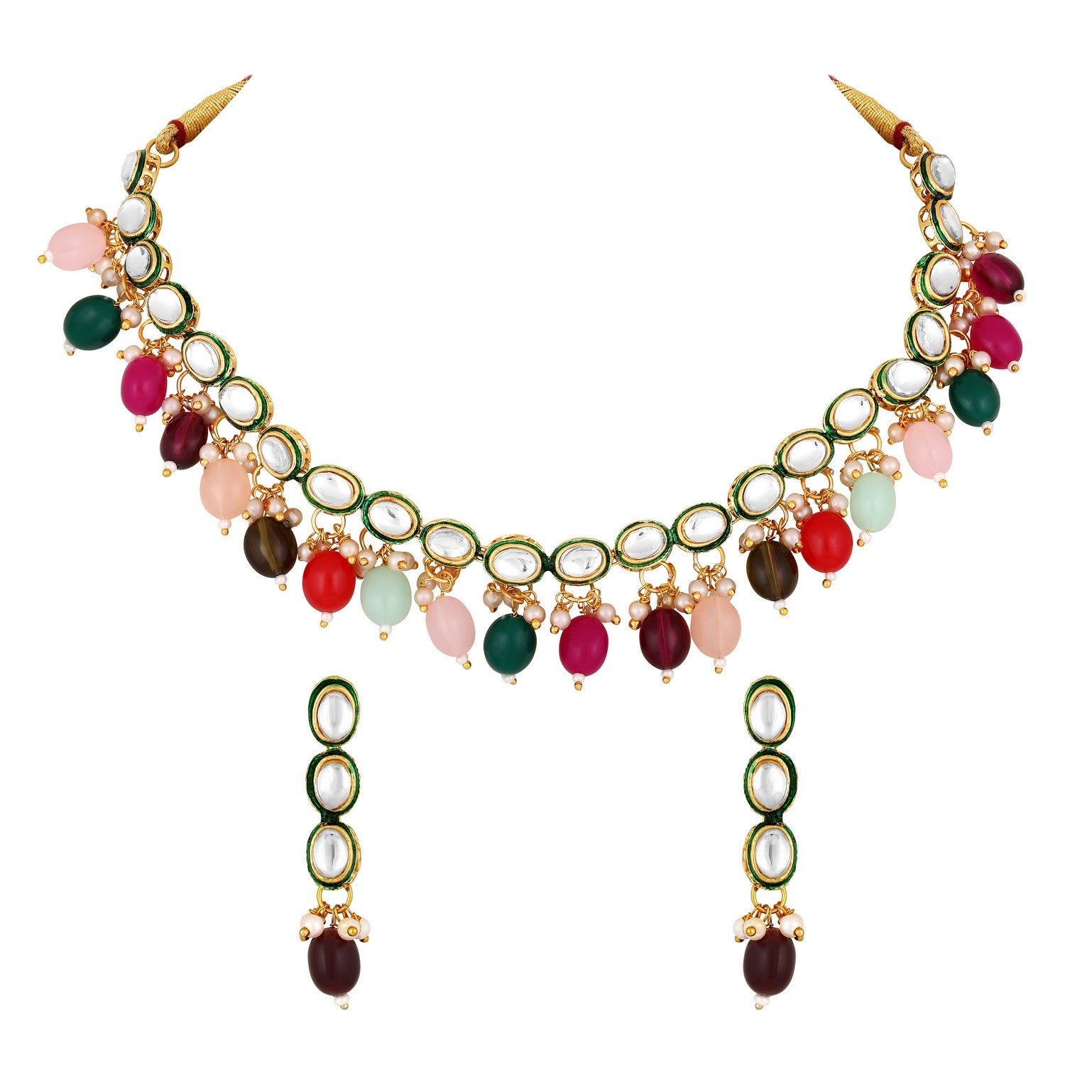 Jazz And SizzleJazz And Sizzle Gold-Plated Kundan-Studded & Multicolor Pearl Beaded Handcrafted Jewellery Set