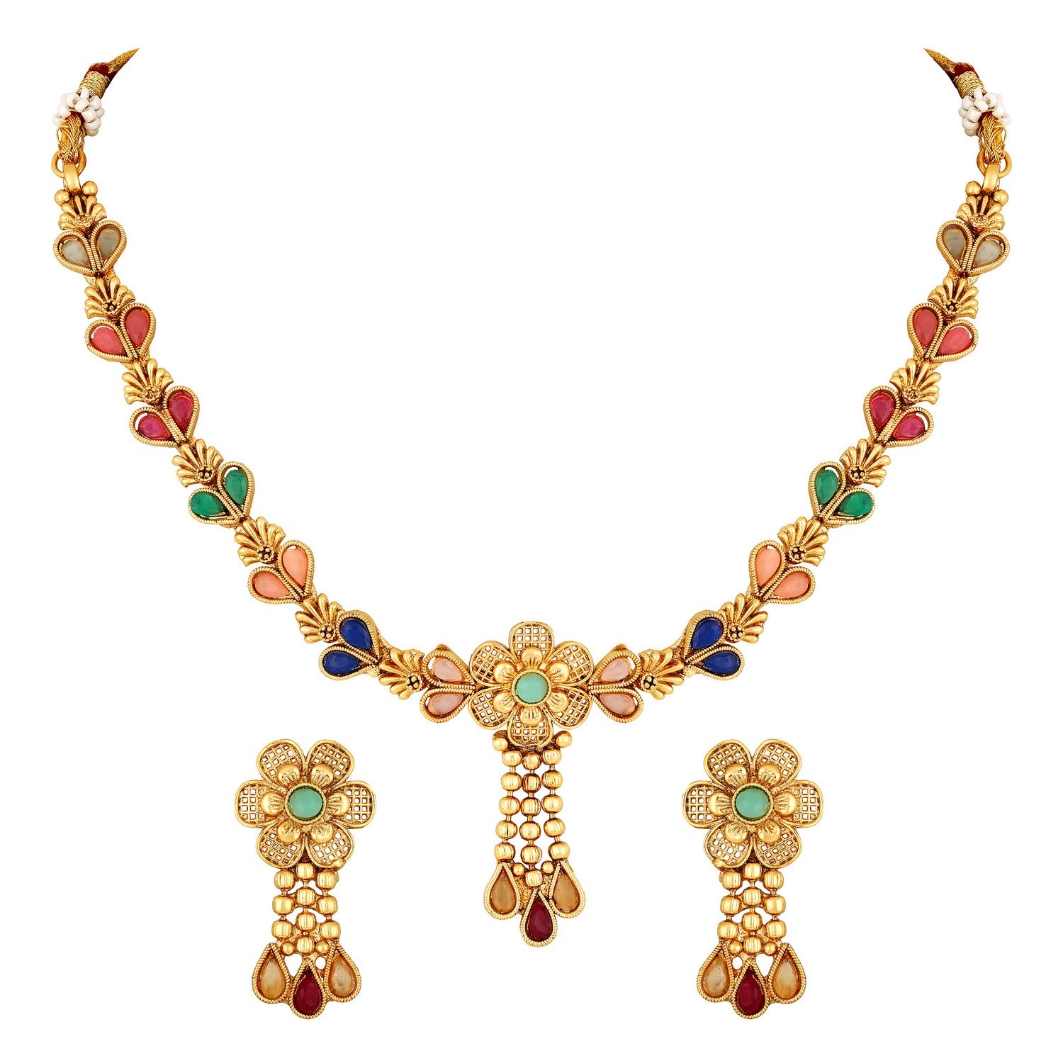 Jazz And Sizzle 22K Gold Plated Golden Beads & Pearl Drops Radha Krishna Temple Jewellery Set (Copy)