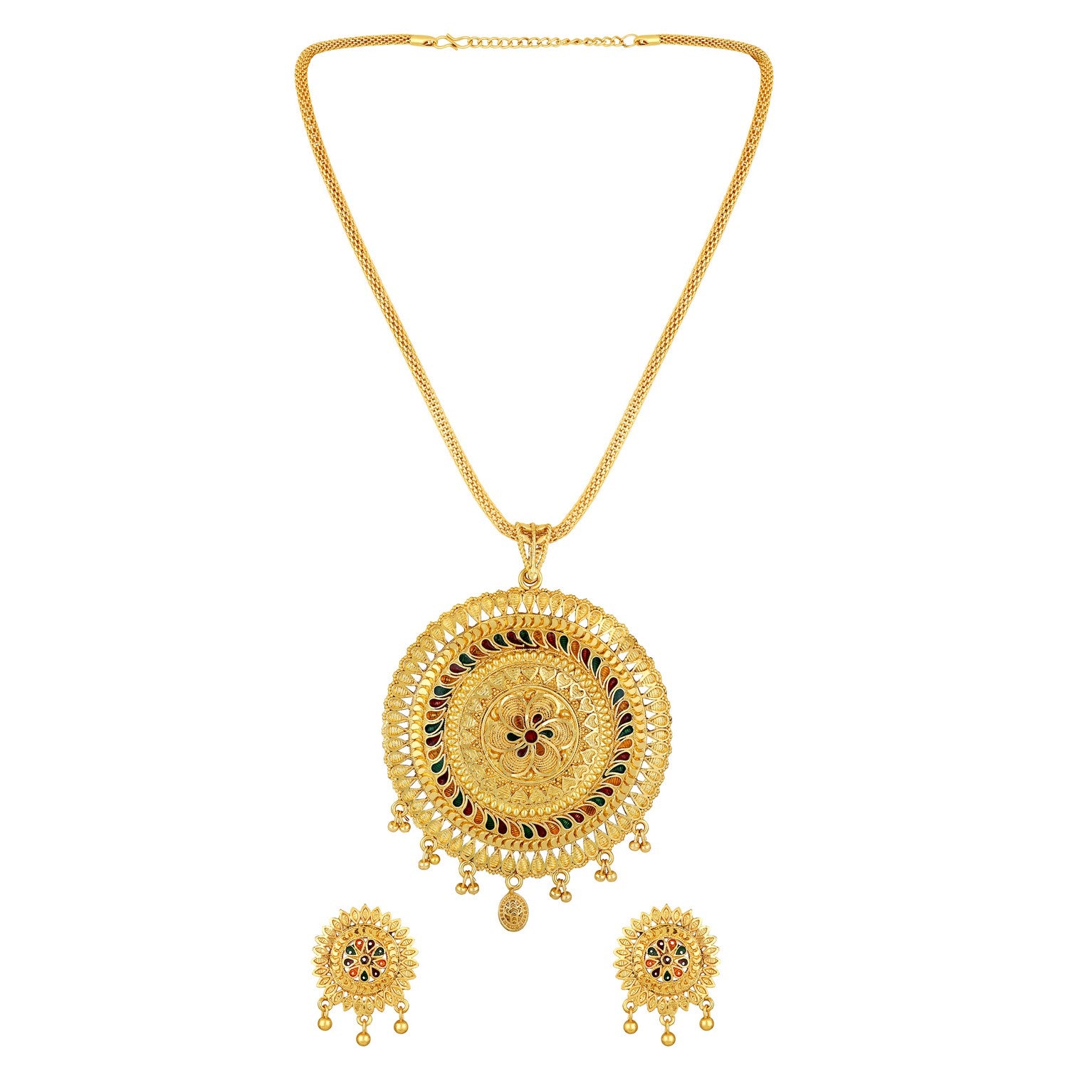 Jazz And Sizzle 22K Gold Plated Golden Beads & Pearl Drops Radha Krishna Temple Jewellery Set (Copy) (Copy)