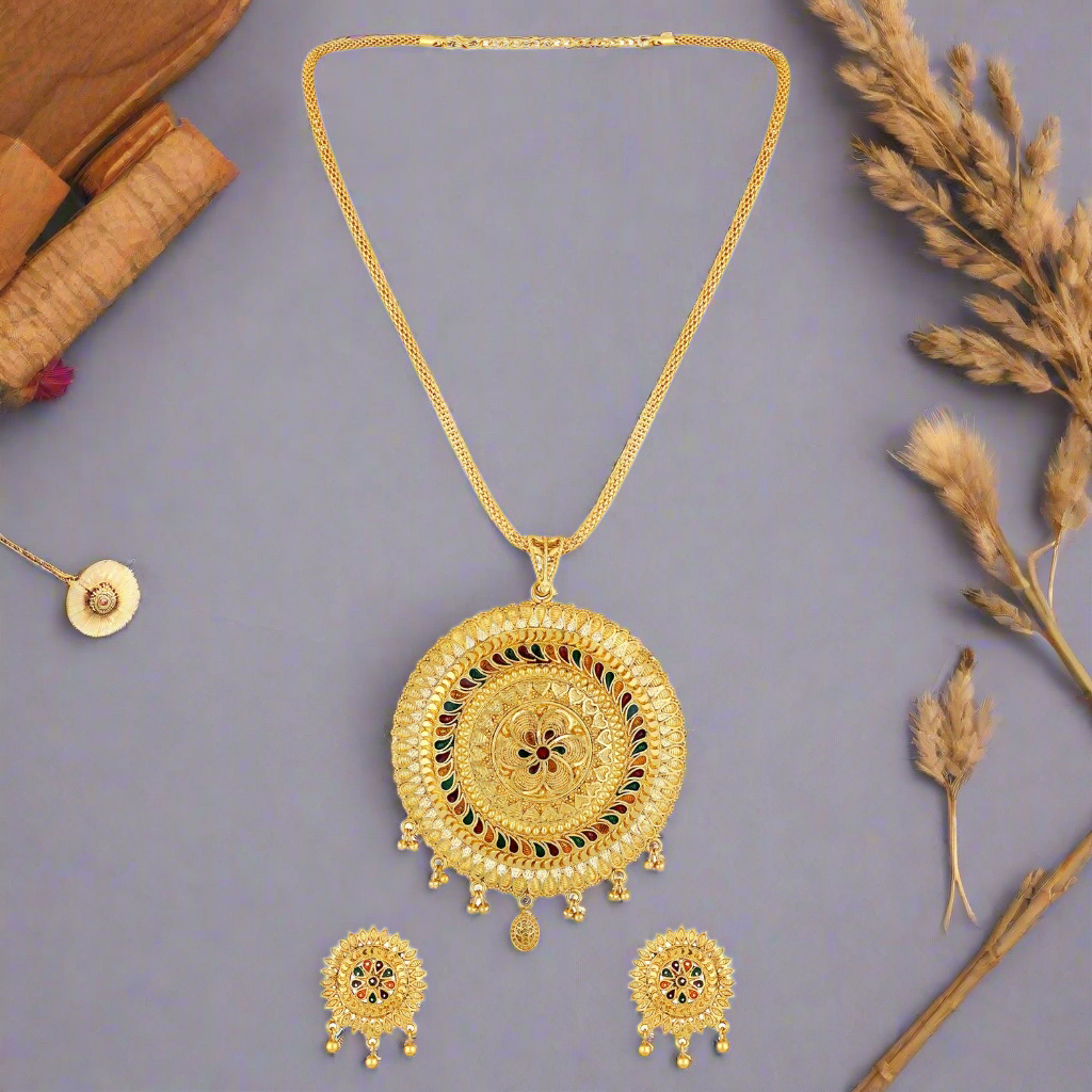 Jazz And Sizzle 22K Gold Plated Golden Beads & Pearl Drops Radha Krishna Temple Jewellery Set (Copy) (Copy)