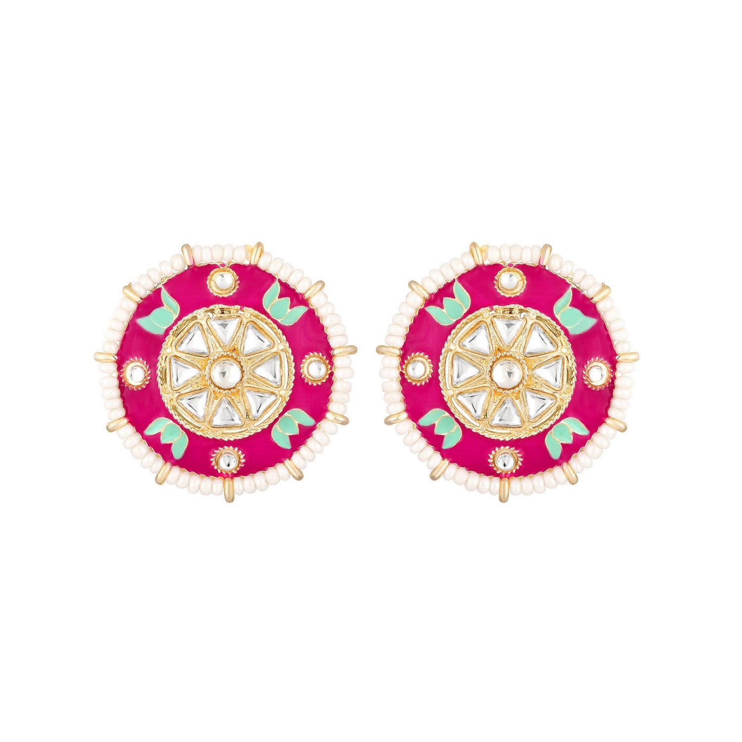 Jazz And Sizzle Gold-Plated Green & Pink Meenakari Work Floral Multistrand Jewellery Set