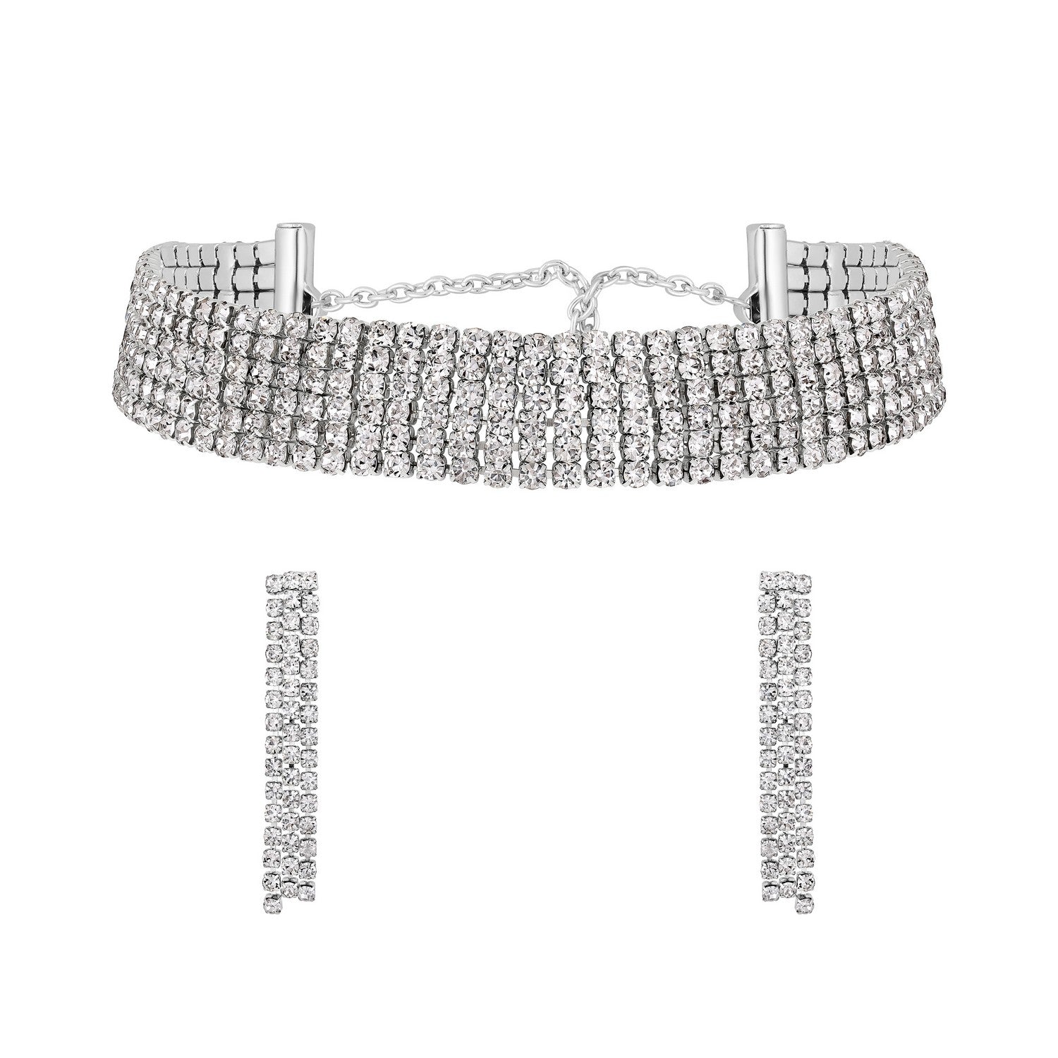 Jazz And Sizzle Silver Plated Crystal& Zirconia Studded MultiStrand Jewellery Set