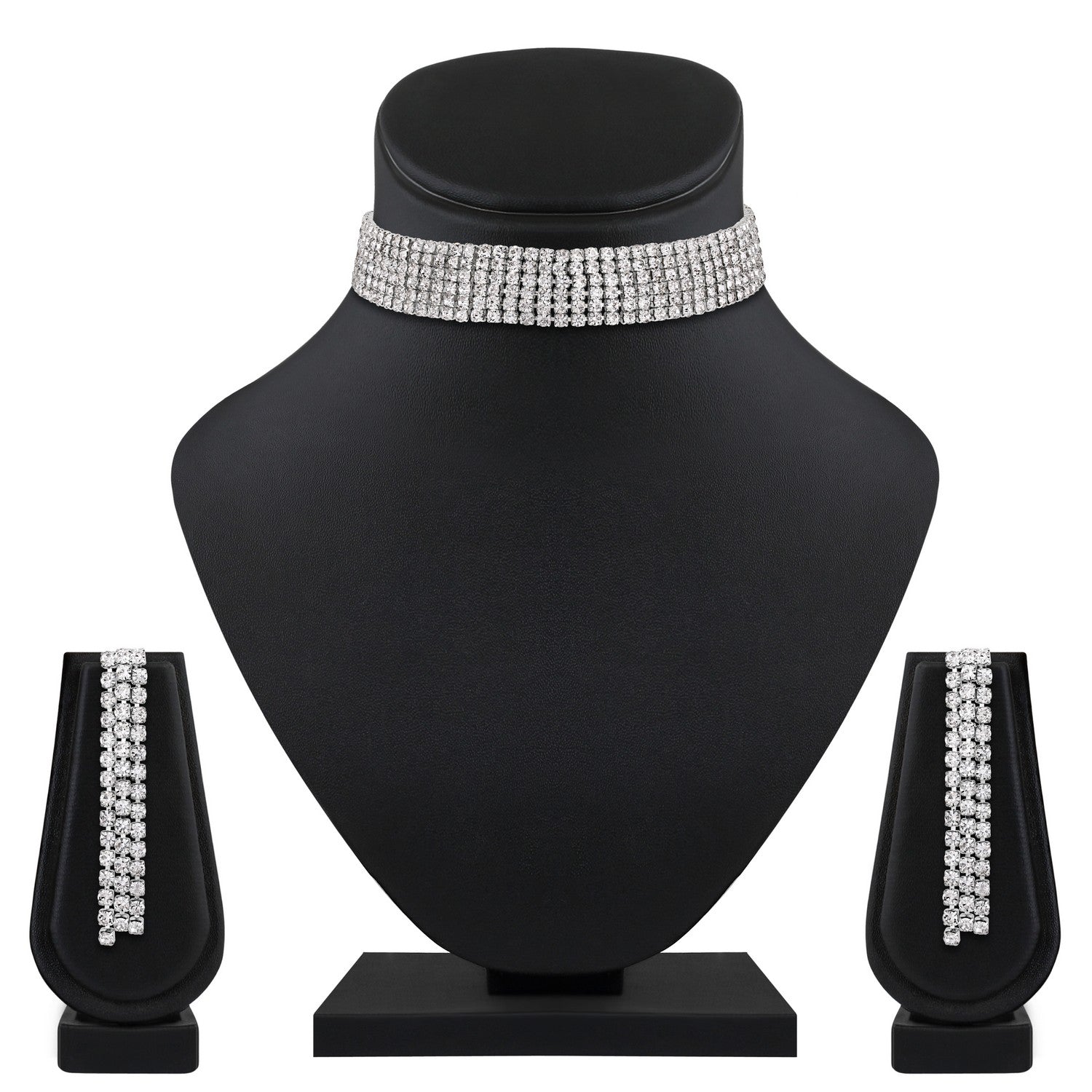 Jazz And Sizzle Silver Plated Crystal& Zirconia Studded MultiStrand Jewellery Set