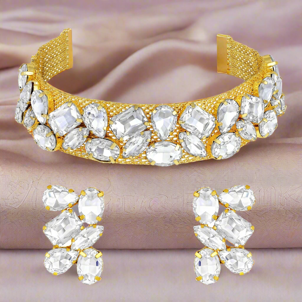 Jazz And Sizzle Gold-Plated Crystal-Studded Necklace & Earrings Set