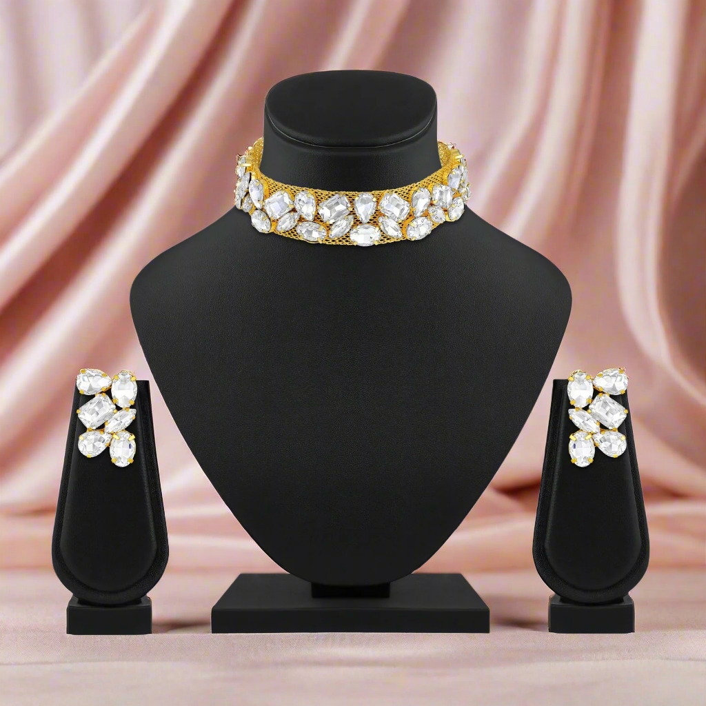 Jazz And Sizzle Gold-Plated Crystal-Studded Necklace & Earrings Set