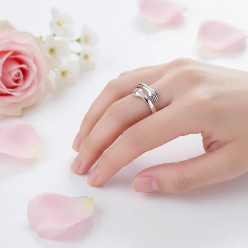 Silver Plated CZ Studded Infinity Adjustable Bracelet and Hug Ring Combo