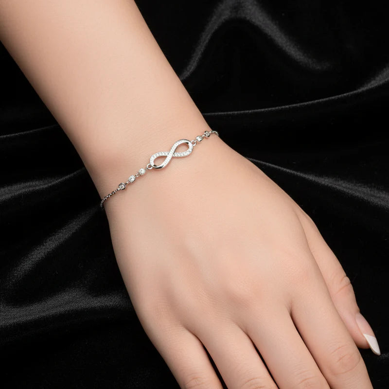 Silver Plated CZ Studded Infinity Adjustable Bracelet and Hug Ring Combo