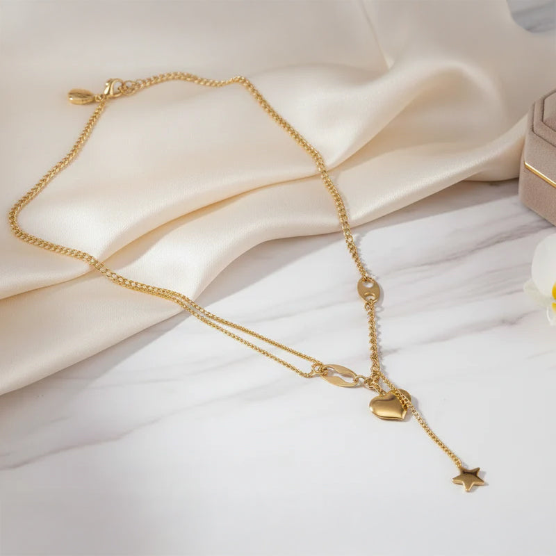 Silver Plated Heart Dainty Necklace and  Gold Plated Heart Shaped Pendent Chain Combo for Women