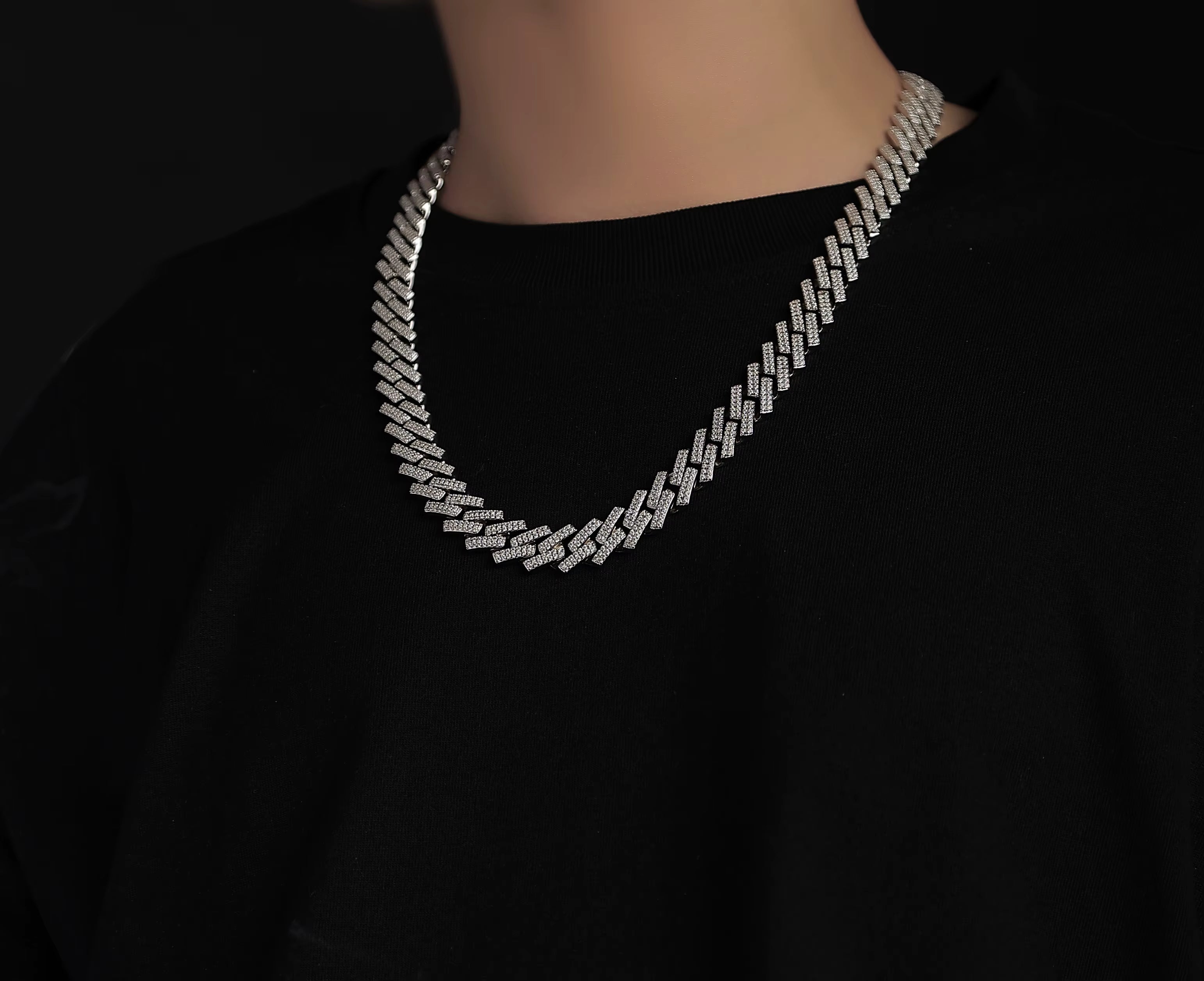 Moon Shape Stainless Steel Chain Moissanite Hip Hop Jewelry | Anti Tarnish | Waterproof