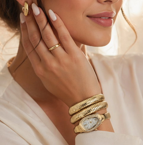 Gold Serpenti Coil Watch Bracelet for Women | Adjustable Wrap Around Bracelet Watch