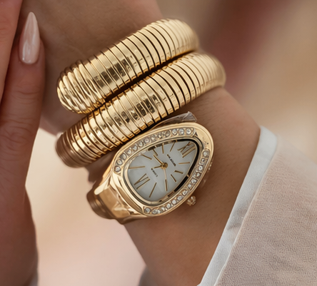 Gold Serpenti Coil Watch Bracelet for Women | Adjustable Wrap Around Bracelet Watch