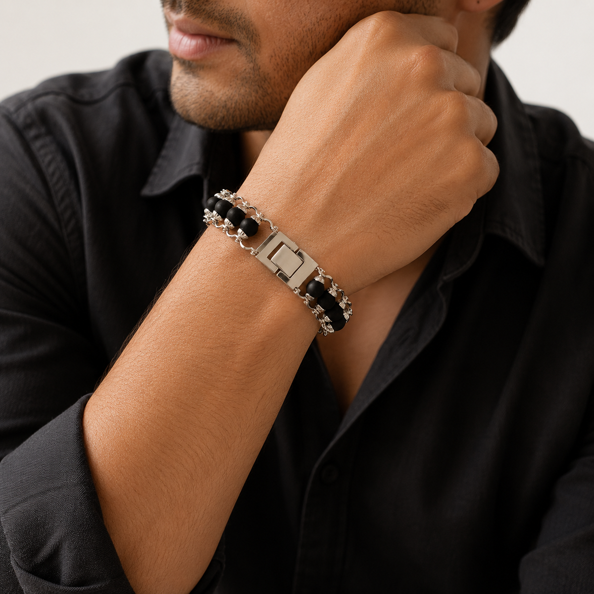 Silver Plated Karungali Modern Bracelet -JS-SBR-0001