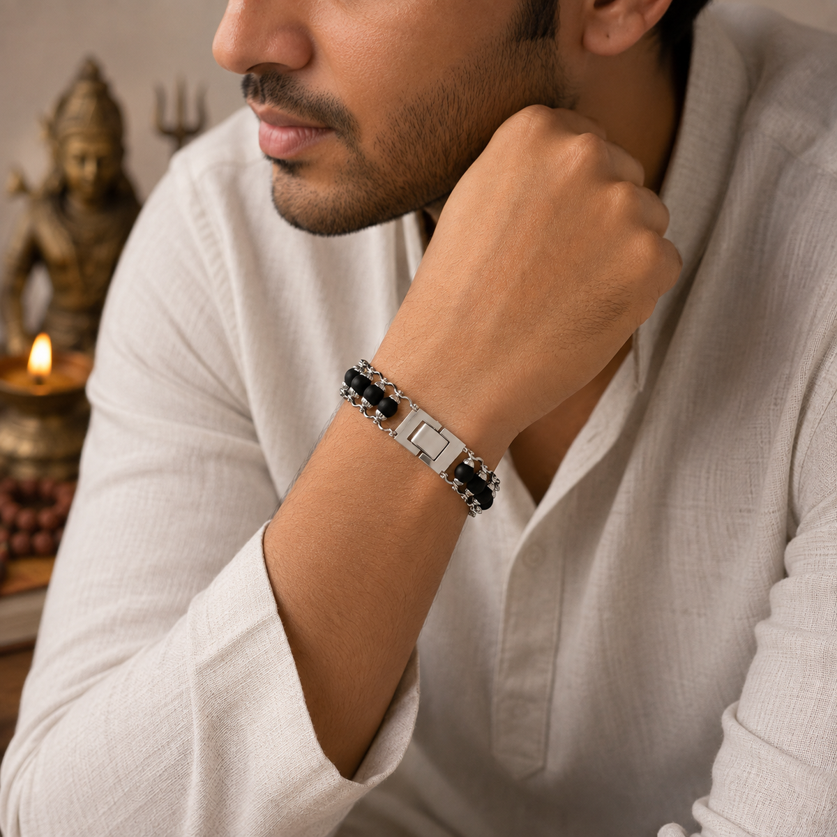 Silver Plated Karungali Modern Bracelet -JS-SBR-0001