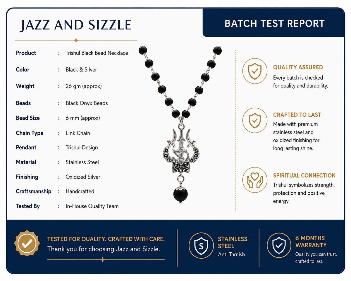 Silver Plated Karungali Necklace with Trishool Pendant-JS-SNC-0013