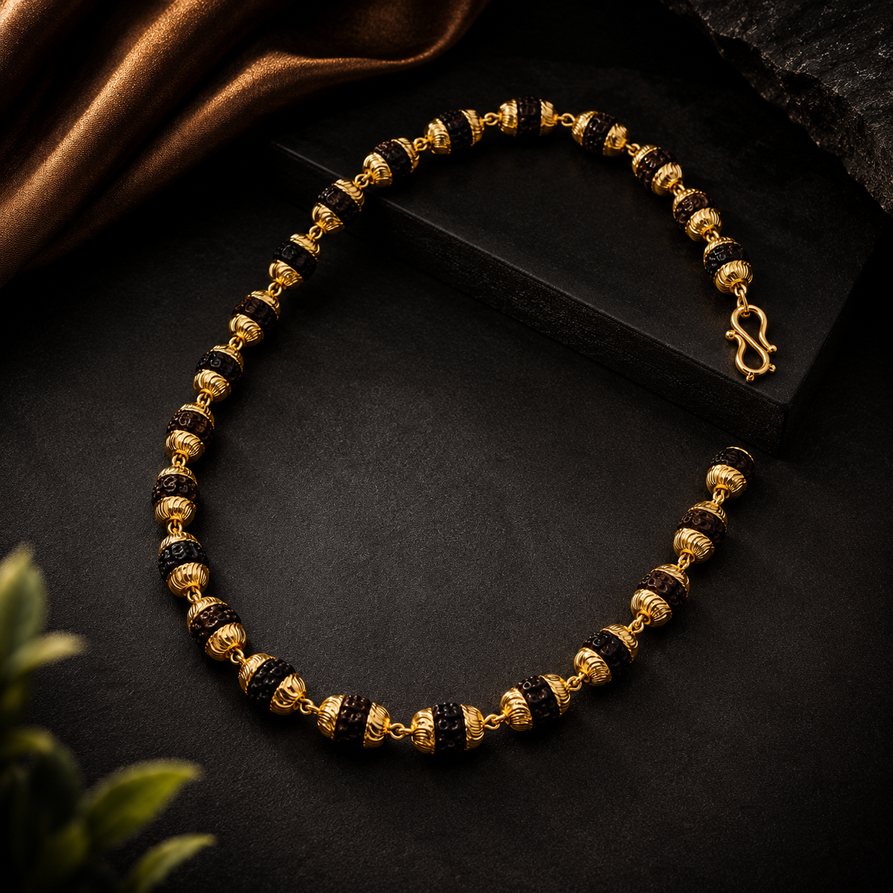 Rudra Royale Gold Beaded Neck Chain-JS-SNC-0011