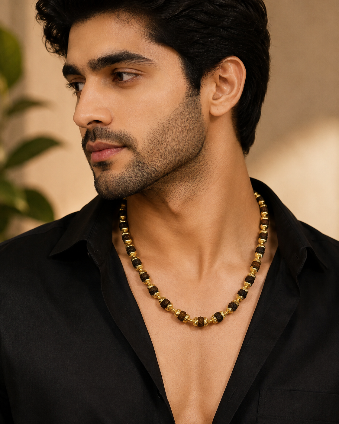 Rudra Royale Gold Beaded Neck Chain-JS-SNC-0011